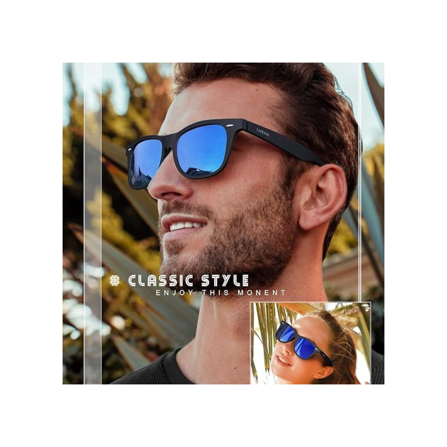 LUENX Polarized Sunglasses for Men Women Square Frame - UV 400 Protection 54MM