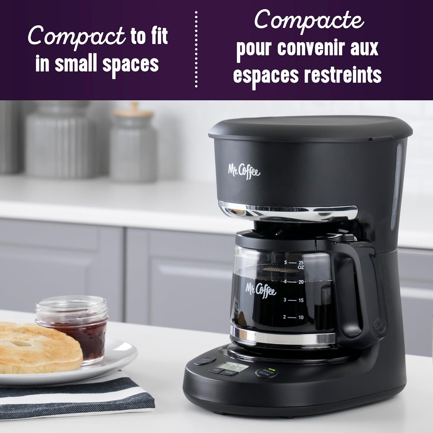 Mr. Coffee 5-Cup Programmable Coffee Maker, 25 oz. Mini Brew, Space-Saving Coffee Machine, Black