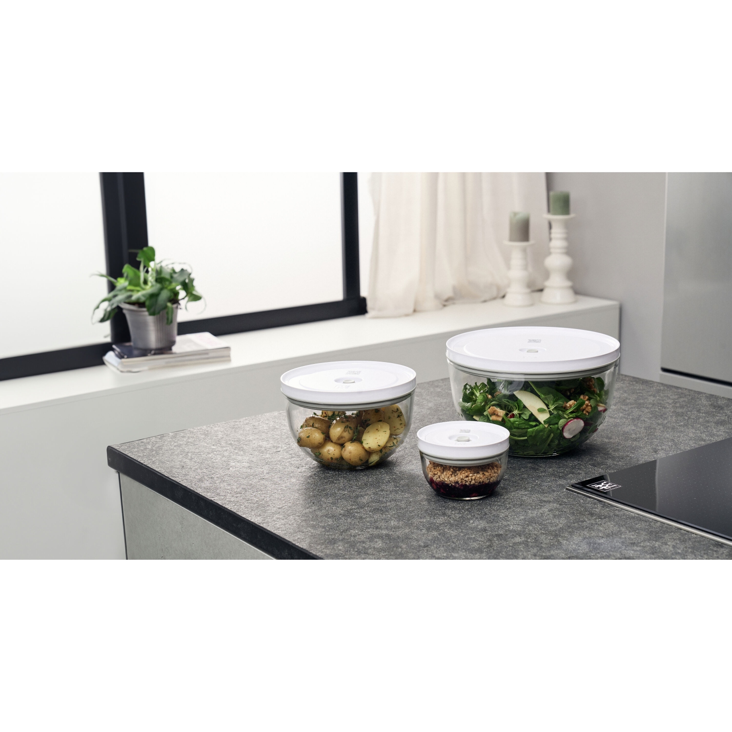 ZWILLING Fresh & Save BOWLS Vacuum Bowl Set S/M/L / 6 Piece Glass, Transparent-White