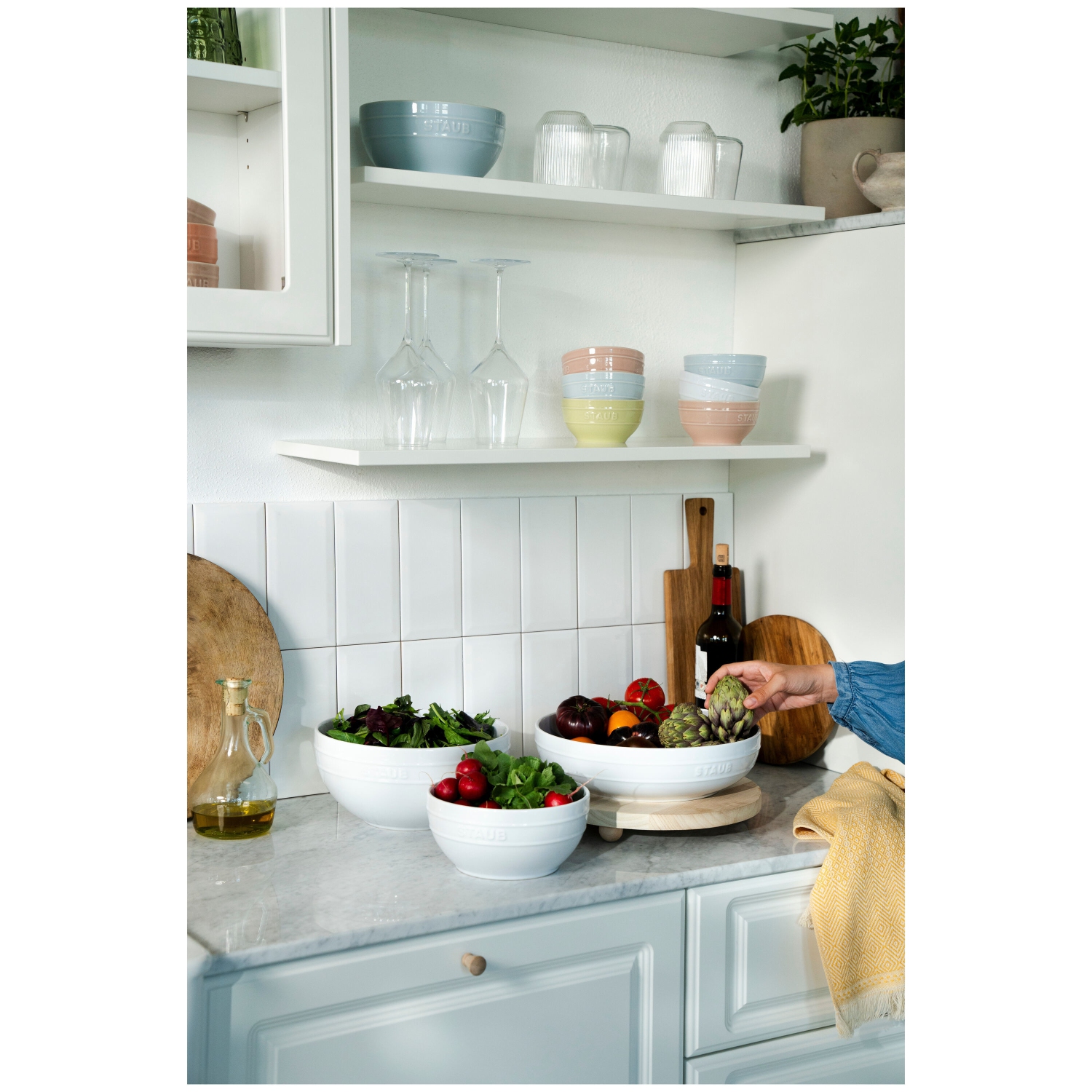 STAUB Ceramique 2 Piece Ceramic Large Mixing Bowl Set, White