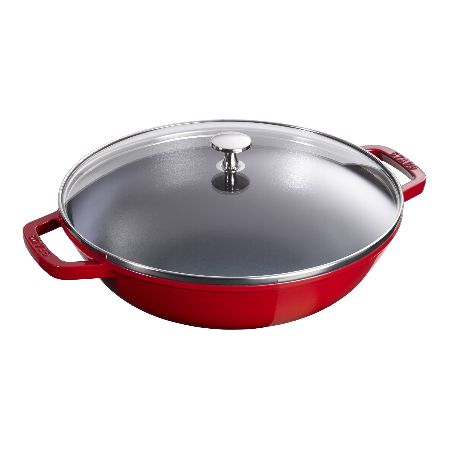STAUB Specialities – Wok en fonte 30&nbsp;cm/12&nbsp;po avec couvercle en verre, cerisier