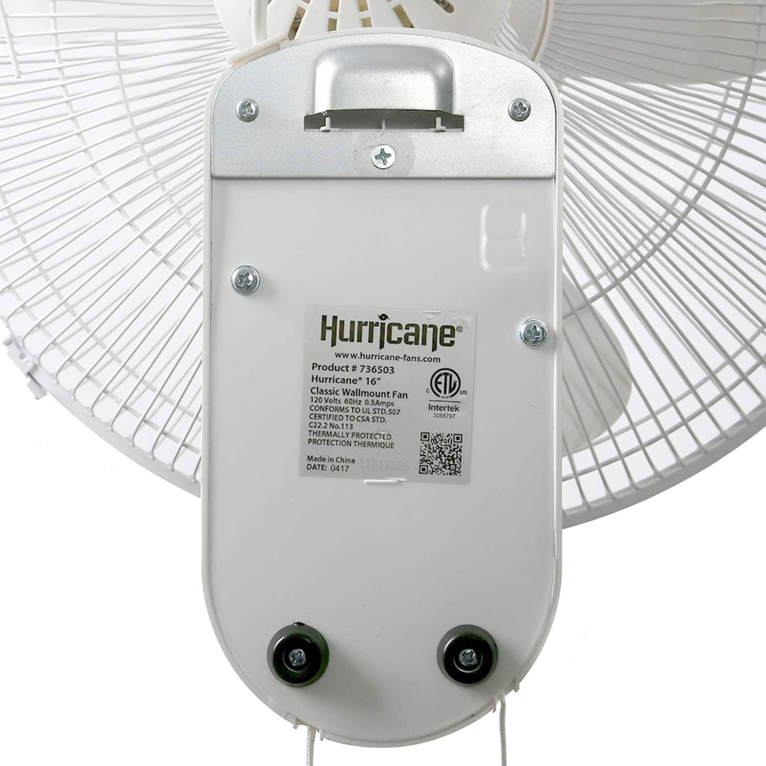 Hurricane – Ventilateur mural oscillant à 3 vitesses de 16&nbsp;po, 90 degrés, blanc