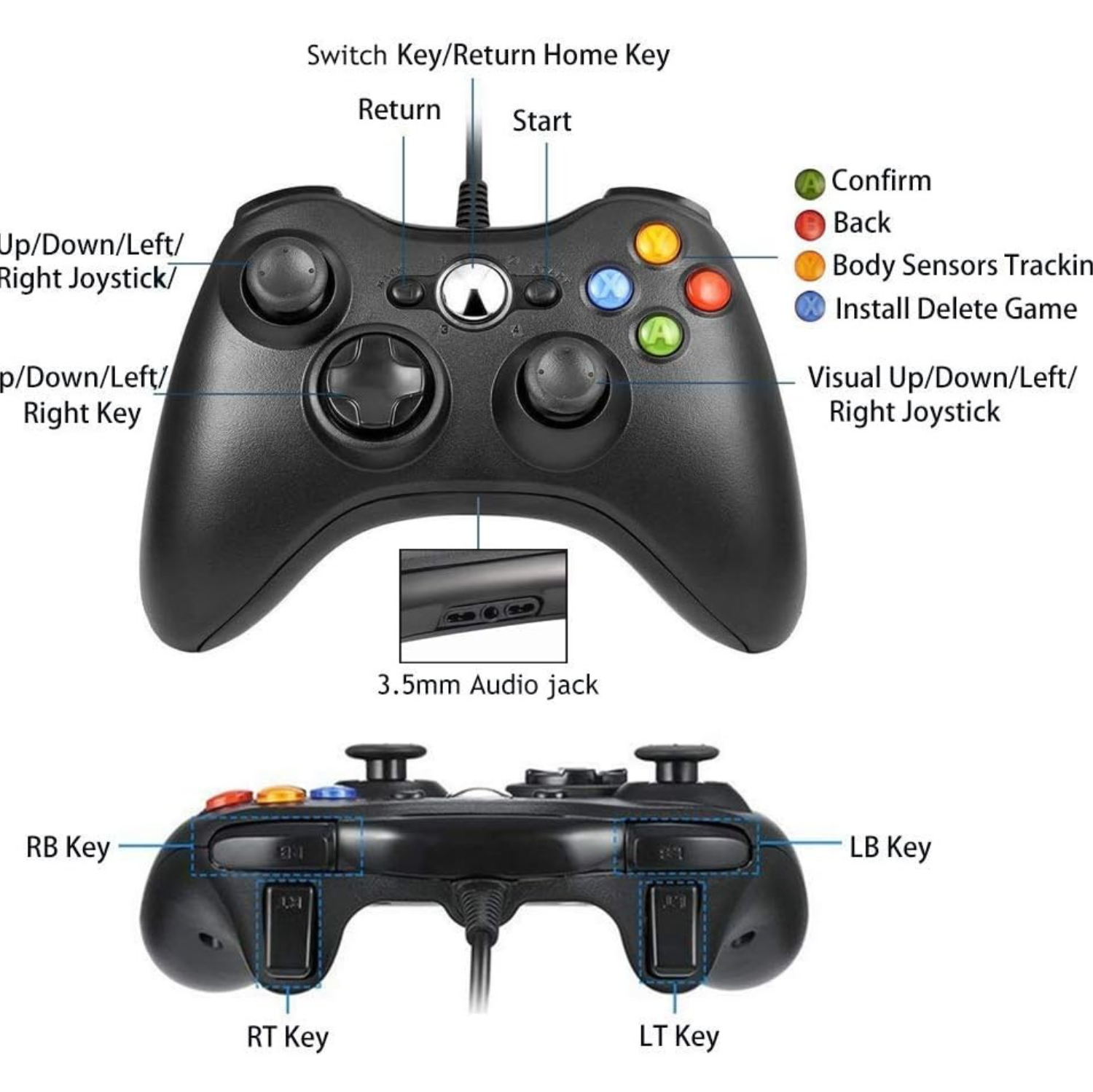 Reiso Xbox 360 Controller, 2 Packs 7.2 ft USB Wired Controllers Gamepad Compatible with Microsoft Xbox 360 & Slim 360 PC Windows 7