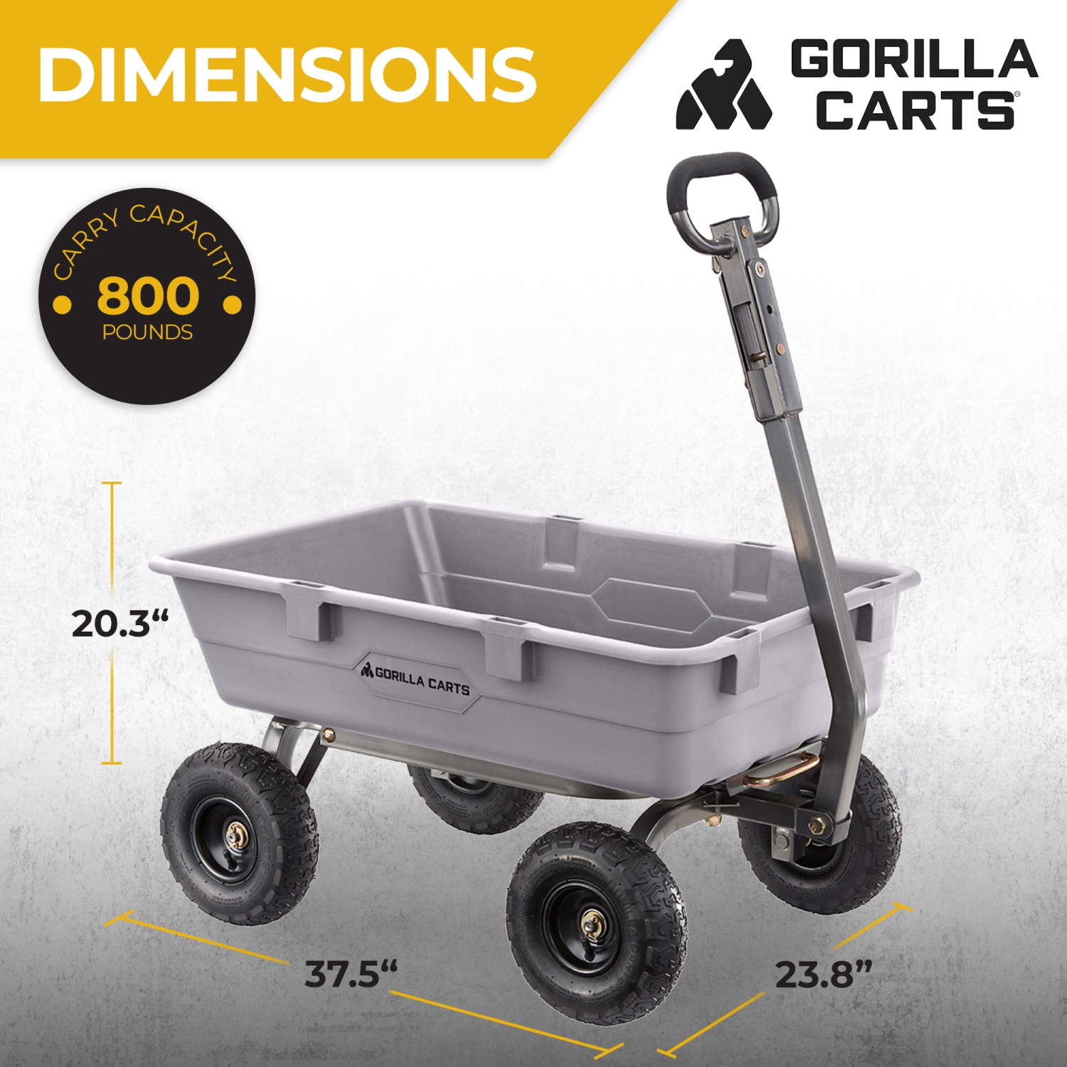 Chariot utilitaire robuste Gorilla Carts en poly, capacité de 800 lb, gris