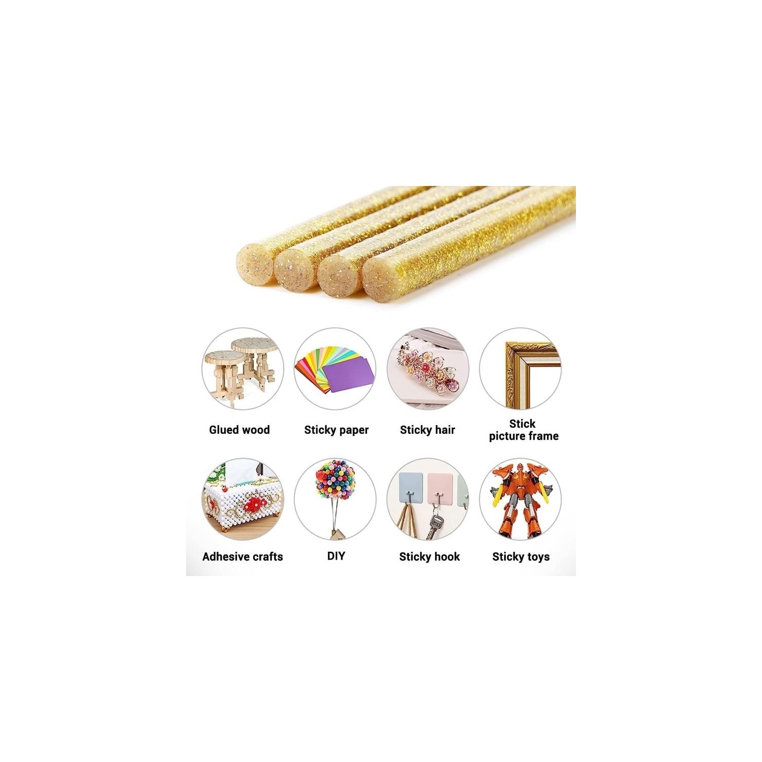 3D Crystal Pack of 100 Premium Quality Art & Craft Glue Gun sticks 6" Long, Silver & Gold