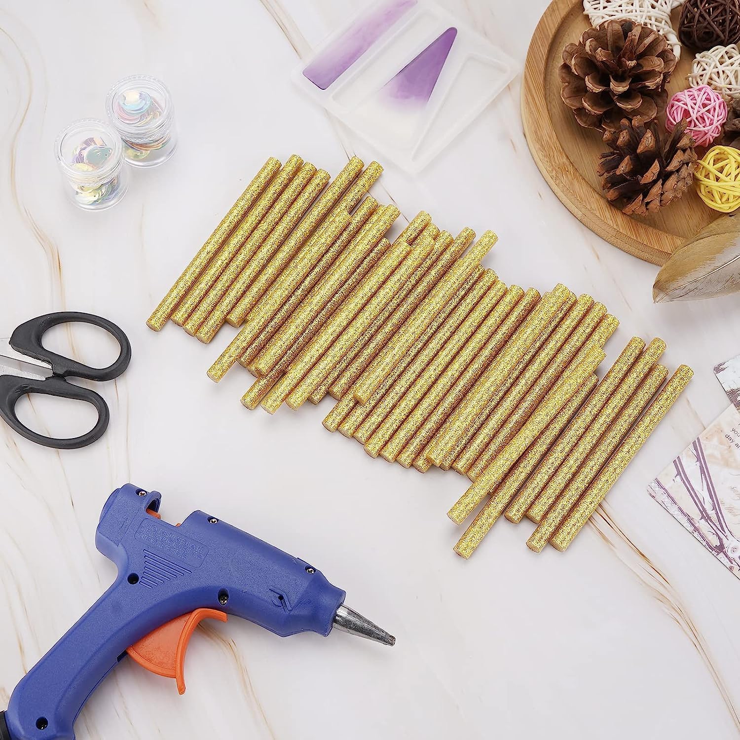 3D Crystal Pack of 100 Premium Quality Art & Craft Glue Gun sticks 6" Long, Silver & Gold