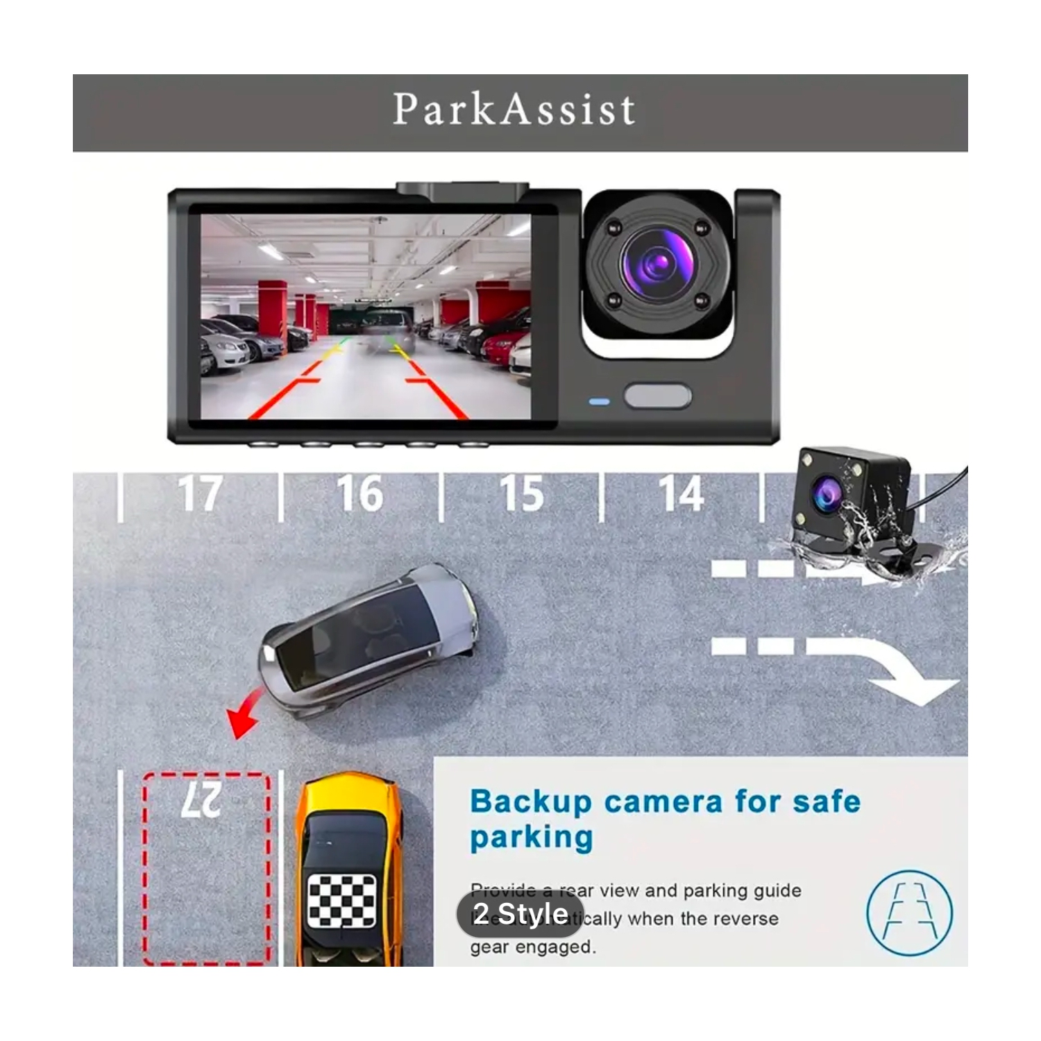 1080P+480P+480P 3 Channel Dash Cam Wide Angle for Cars Front, Inside and Rear and 32GB SD Card Included with Loop Recording and G-Sensor