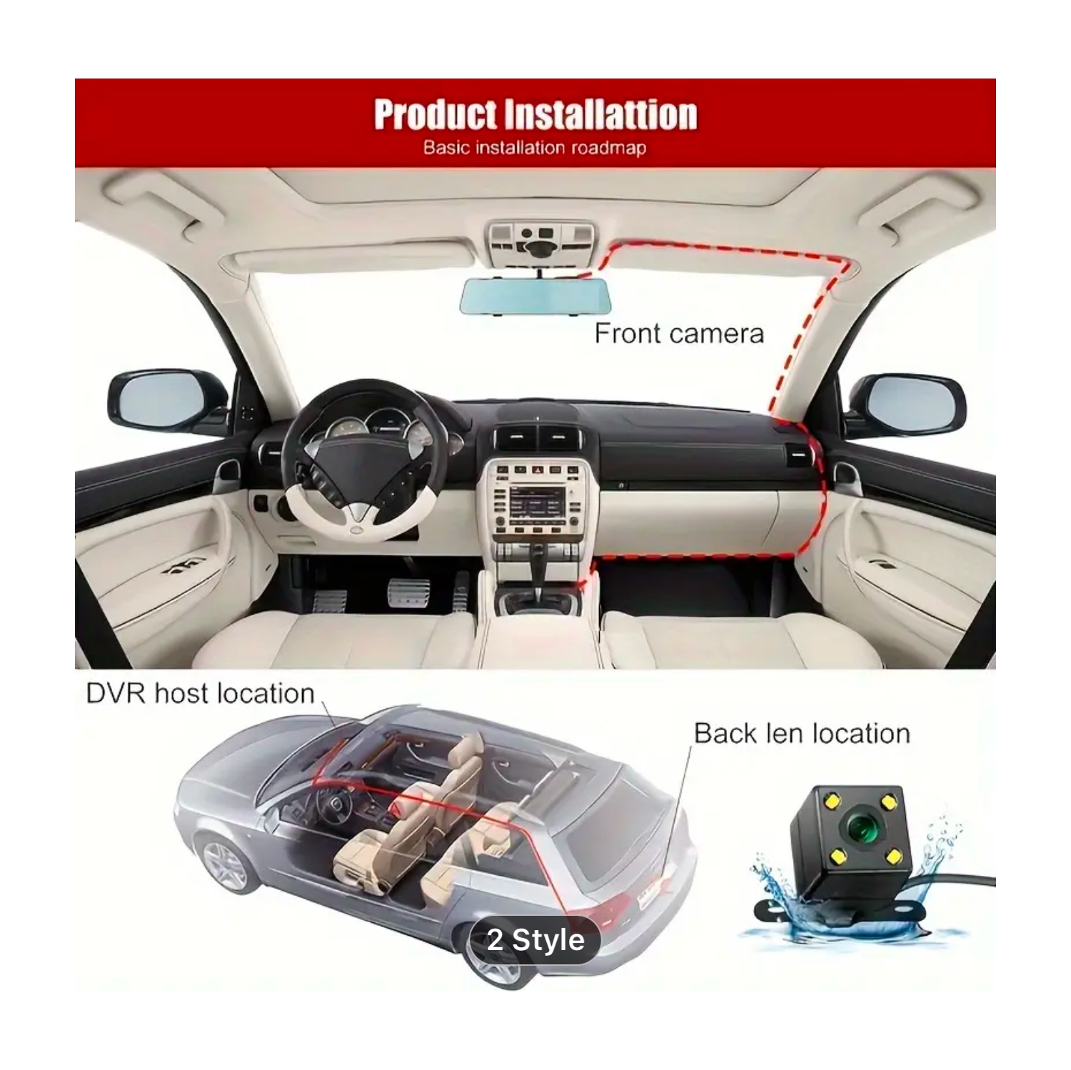 1080P+480P+480P 3 Channel Dash Cam Wide Angle for Cars Front, Inside and Rear and 32GB SD Card Included with Loop Recording and G-Sensor