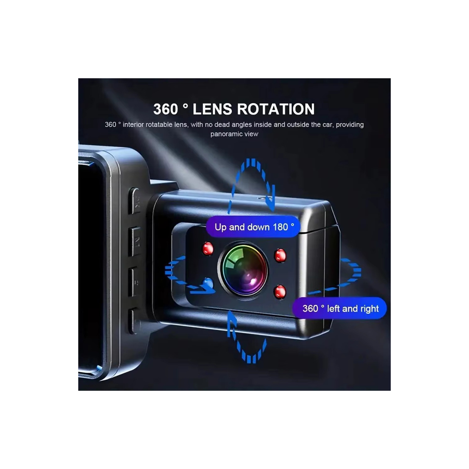 1296P+480P+480P Caméra de tableau de bord 3 canaux Grand-angle pour voitures avant, intérieur et arrière et carte SD 32 Go incluse avec