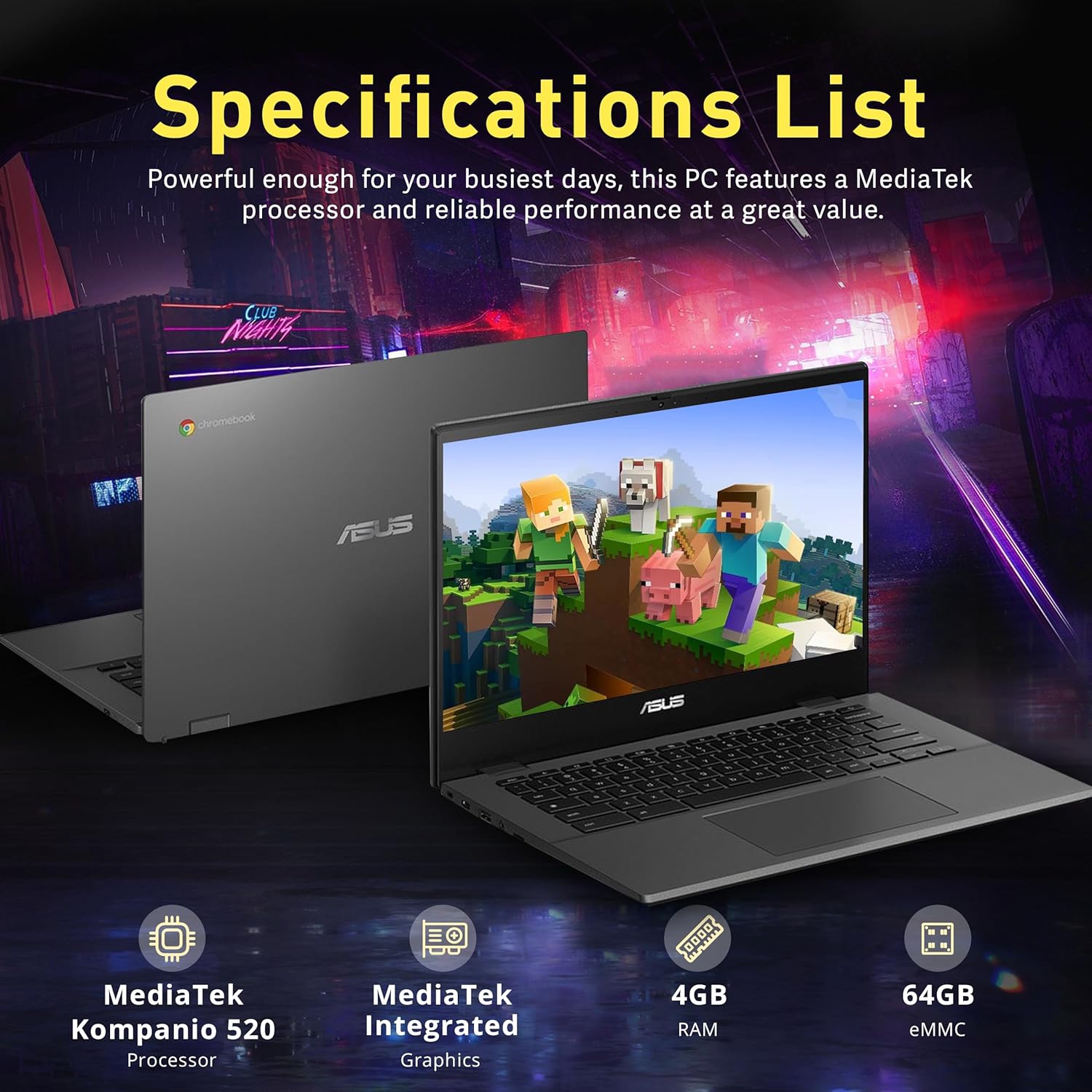 Open Box - ASUS Chromebook CM1402 14" FHD Anti-Glare Laptop, MediaTek Kompanio 520, 64GB eMMC, 4GB RAM, 720p Camera, Wi-Fi 6, Bluetooth, Chrome OS,