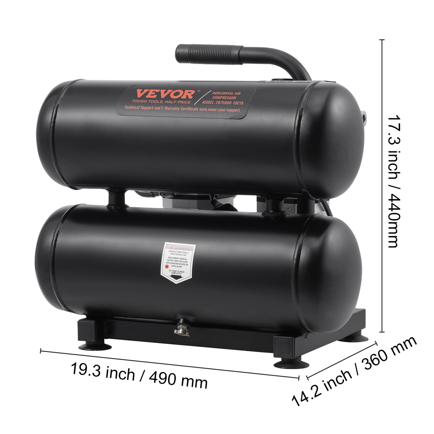 VEVOR 4.6 Gallon Air Compressor, Steel Tank, 1HP 2.2 CFM@90 PSI Oil Free Air Compressor & Max. 120PSI Pressure, 80dB Ultra Quiet Portable Compressor,