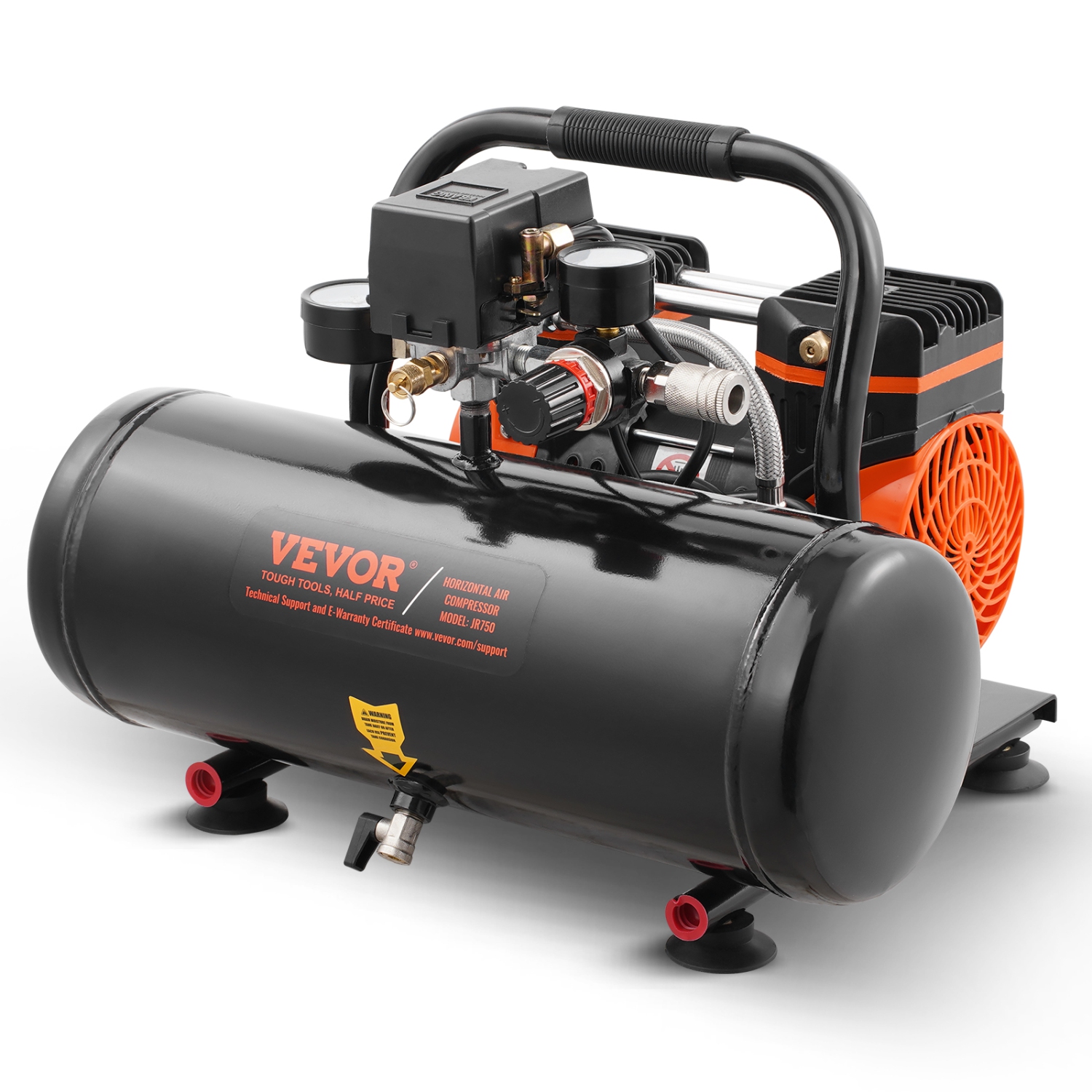 VEVOR 2 Gallon Air Compressor, Steel Tank, 1HP 2.1 CFM 8bar Oil Free Air Compressor & Max. 120PSI Pressure, 81dB Ultra Quiet Portable Compressor, for Auto Repair, Tire Inflation
