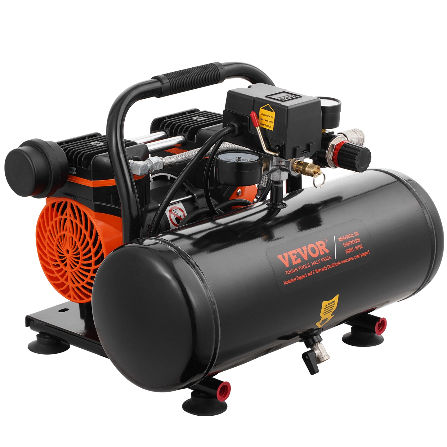 VEVOR 2 Gallon Air Compressor, Steel Tank, 1HP 2.1 CFM 8bar Oil Free Air Compressor & Max. 120PSI Pressure, 81dB Ultra Quiet Portable Compressor, for