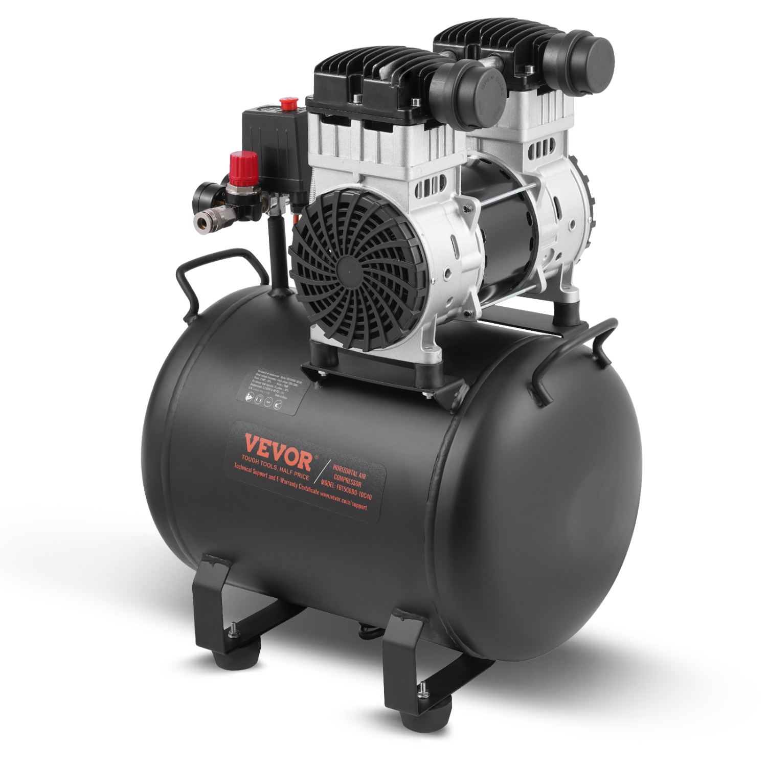 VEVOR 10 Gallon Air Compressor, Steel Tank, 2HP 5.3 CFM@90 PSI Oil Free Air Compressor & Max. 125PSI Pressure, 78dB Ultra Quiet Portable Compressor, for Auto Repair, Tire Inflation