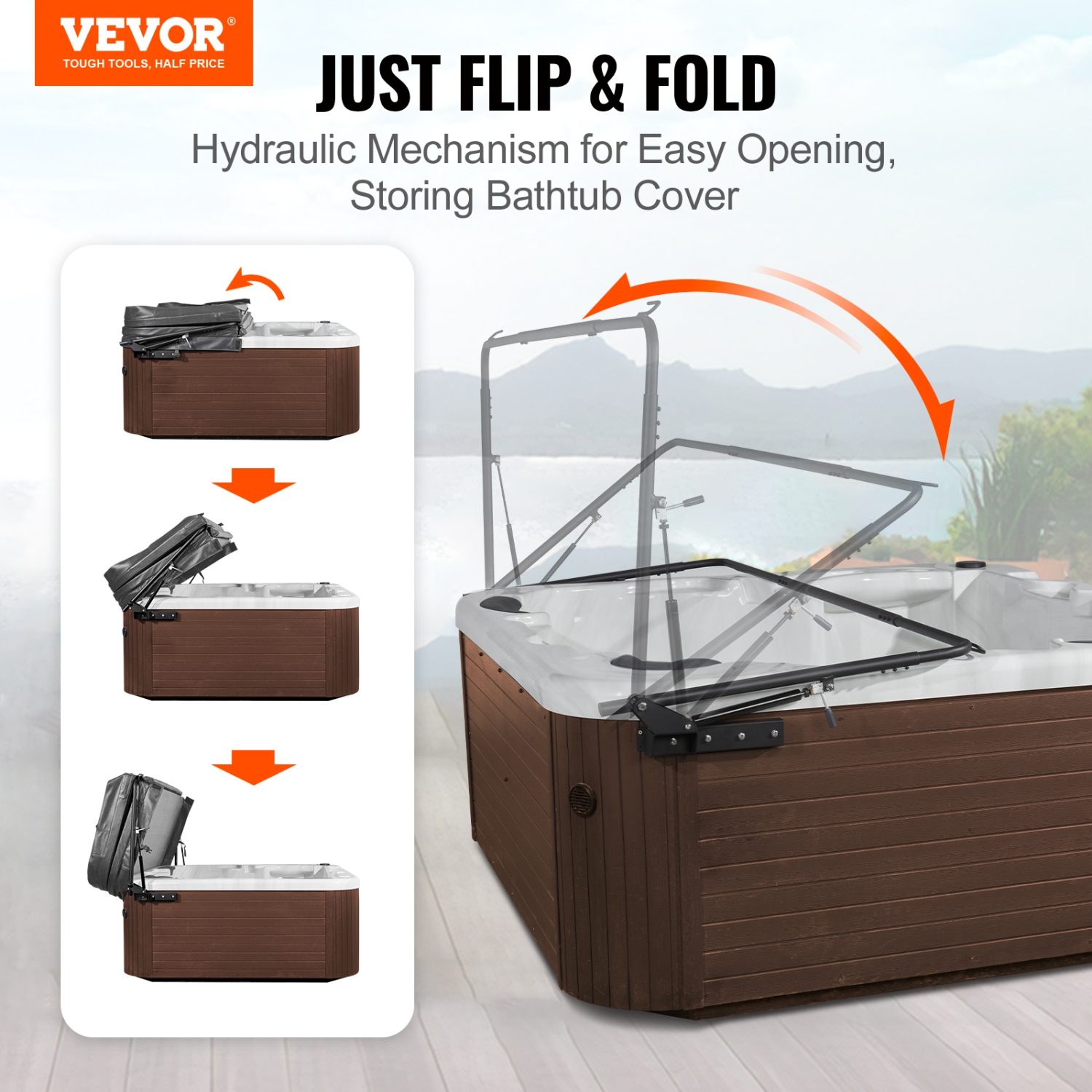 VEVOR 69" - 96.5" Hot Tub Cover Lift, Spa Cover Lift, Hydraulic, Installed on Both Sides at the Top, Suitable for Various Sizes of Rectangular