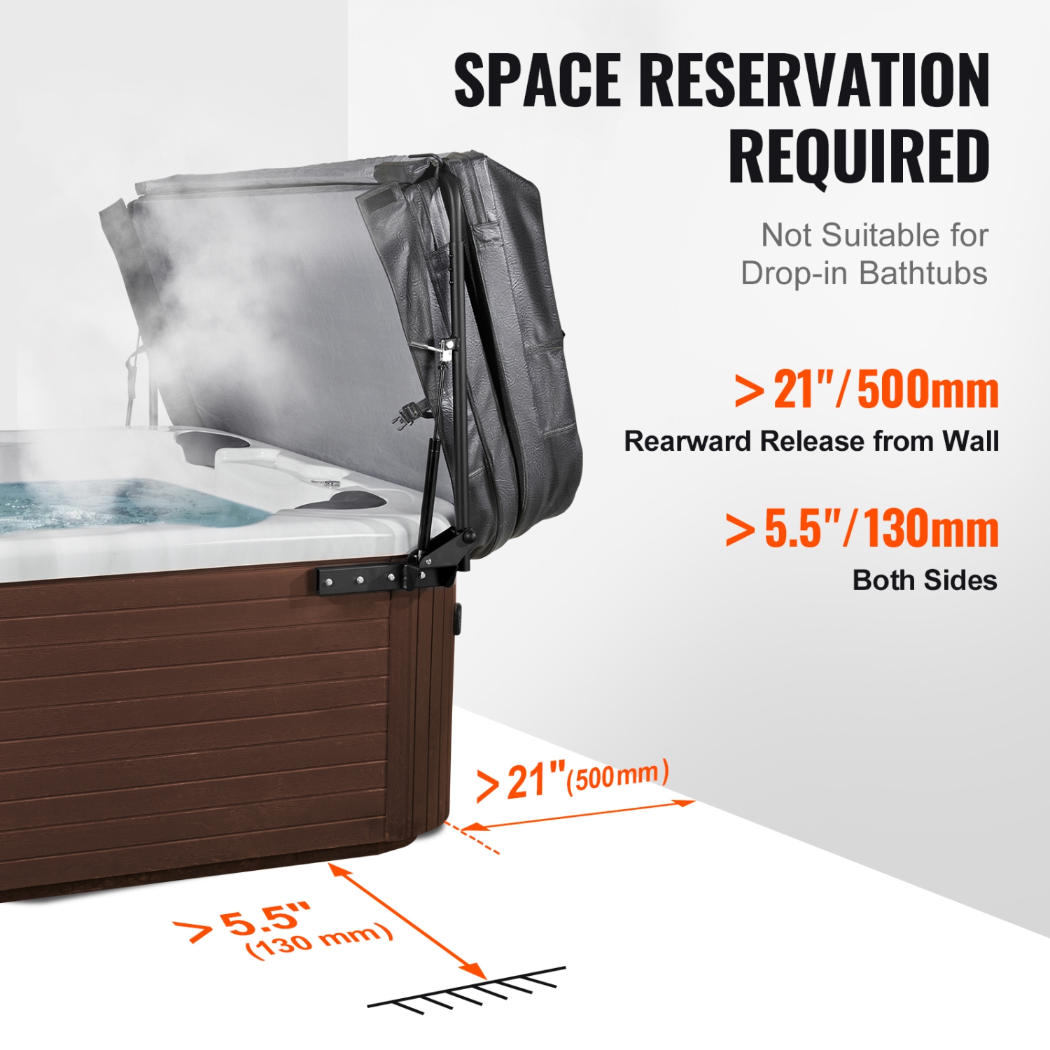 VEVOR 69" - 96.5" Hot Tub Cover Lift, Spa Cover Lift, Hydraulic, Installed on Both Sides at the Top, Suitable for Various Sizes of Rectangular