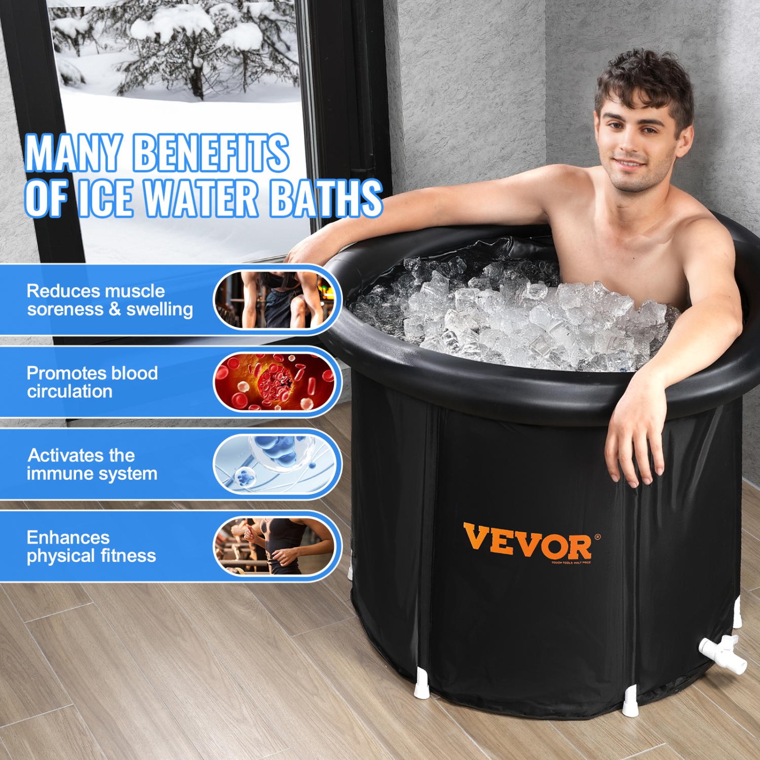 VEVOR 90 Gal Ice Bath Tub, Cold Water Therapy Plunge Tub for Athletes, Portable Outdoor Ice Barrel Plunge Pool for Recovery, Inflatable Folding
