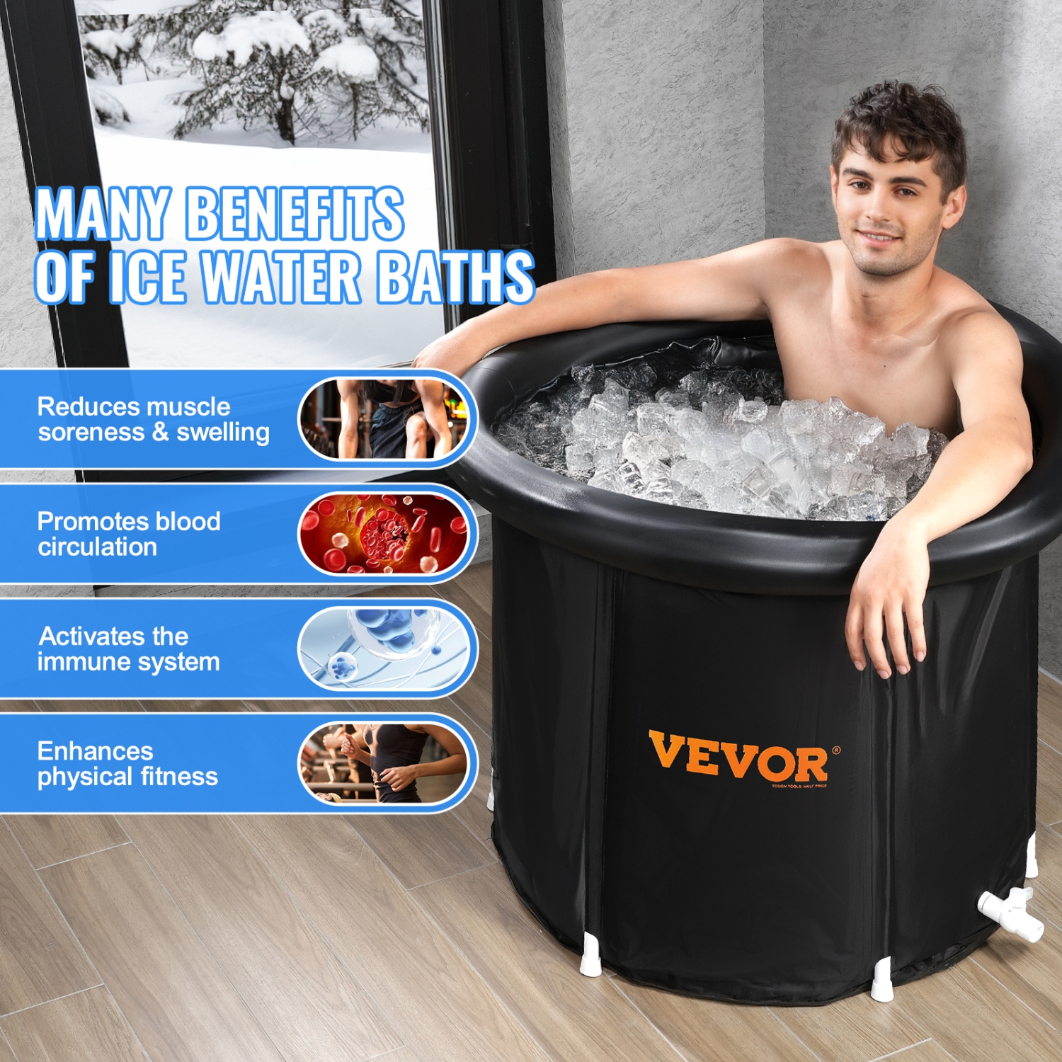VEVOR 87 Gal Ice Bath Tub, Cold Water Therapy Plunge Tub for Athletes, Portable Outdoor Ice Barrel Plunge Pool for Recovery, Inflatable Folding