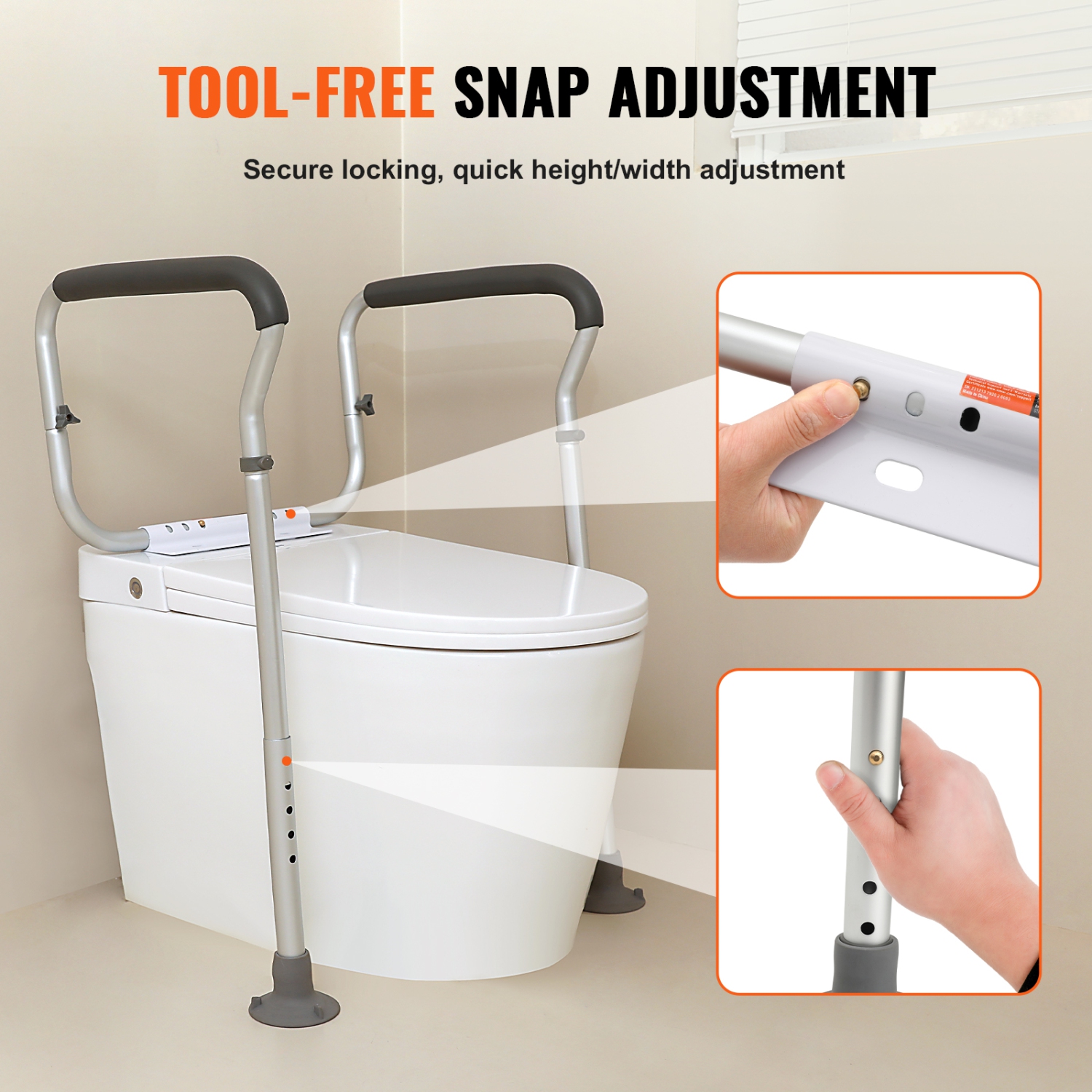 VEVOR 300lbs Toilet Safety Rail, Bathroom Toilet Seat Frame, Adjustable Width & Height Fit Most Toilets, Toilet Handles Grab Bars with Padded
