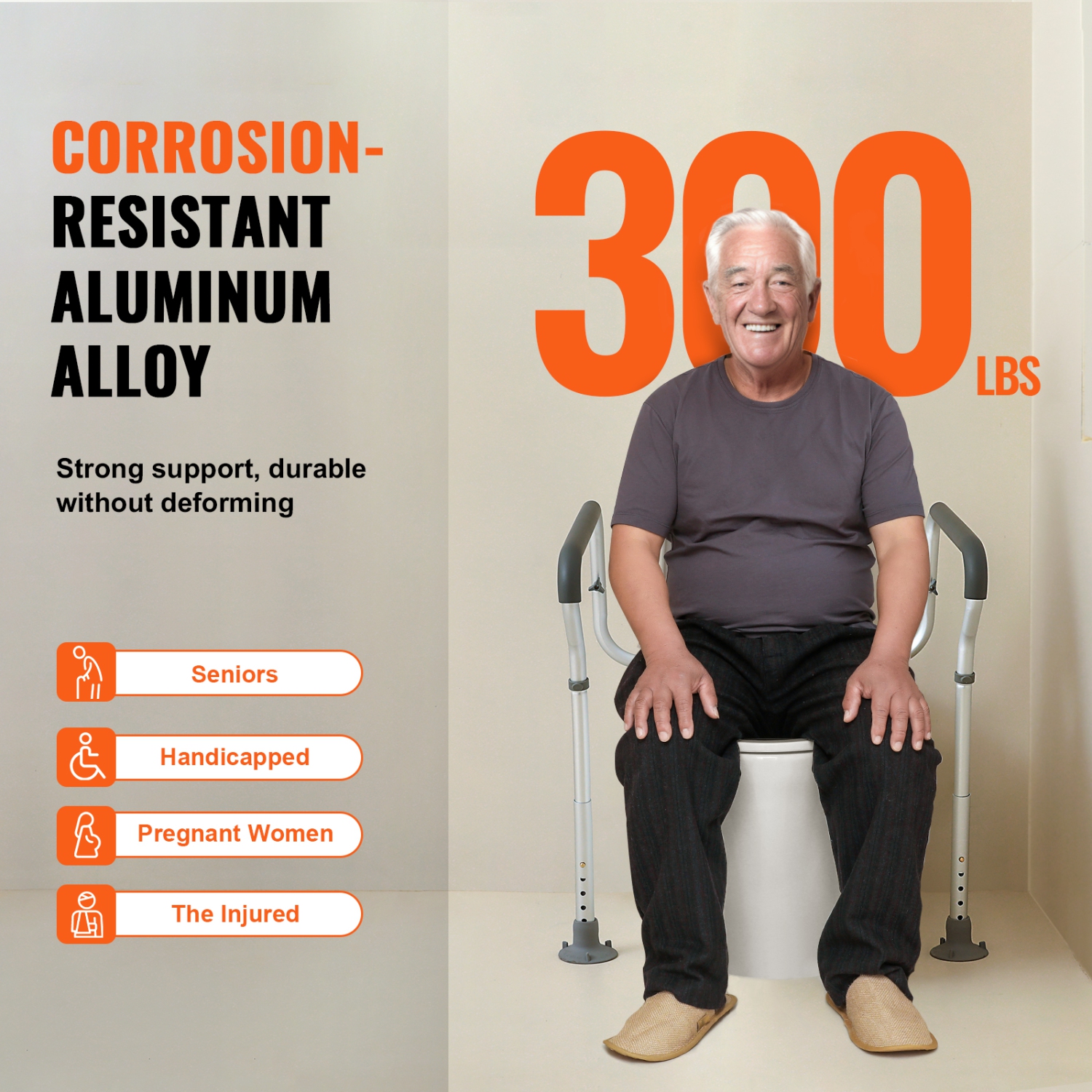 VEVOR 300lbs Toilet Safety Rail, Bathroom Toilet Seat Frame, Adjustable Width & Height Fit Most Toilets, Toilet Handles Grab Bars with Padded