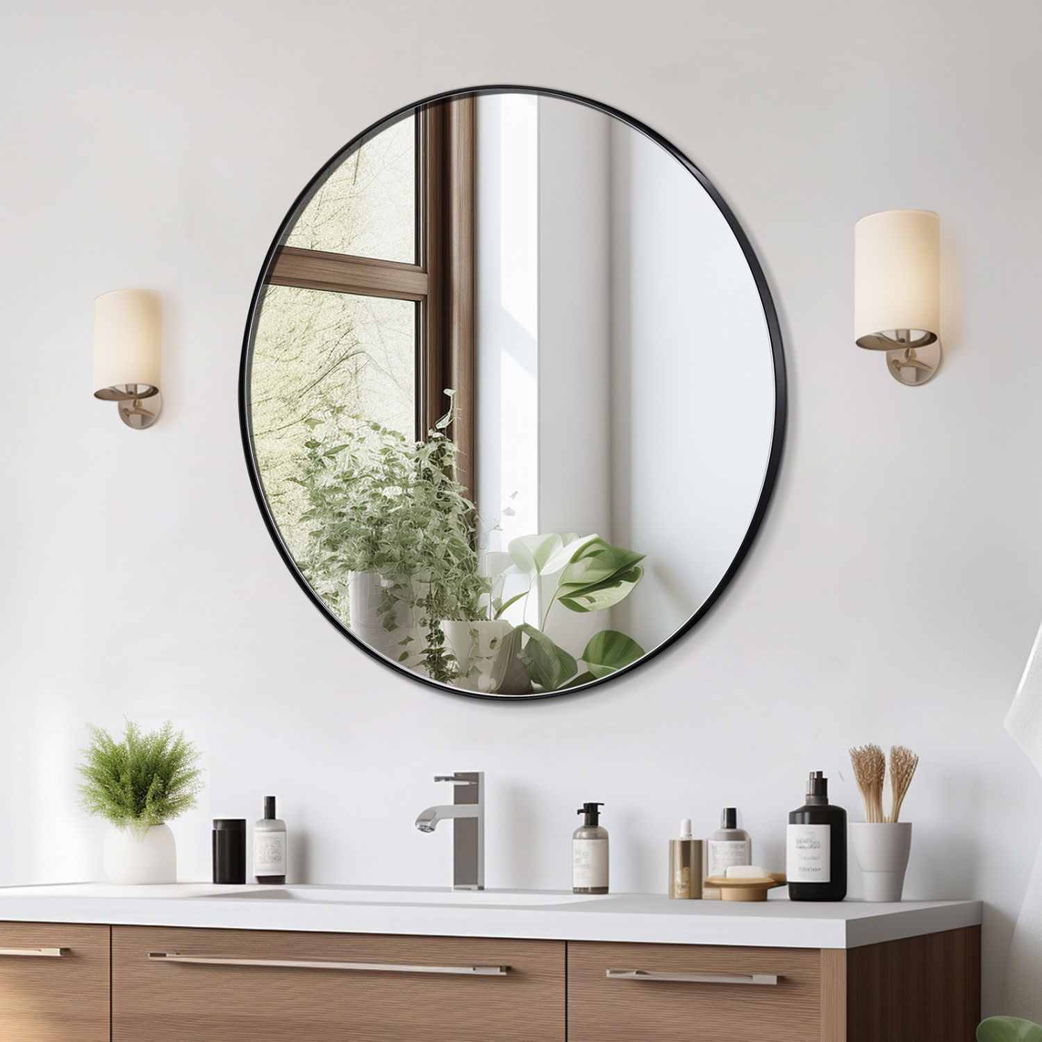 VEVOR 0.15" Thick Wall Mounted Makeup Mirror, 30 in Mirror with Aluminium Alloy Frame & Explosion-Proof Film, Scratch-Resistant Mirror with Z-Shaped