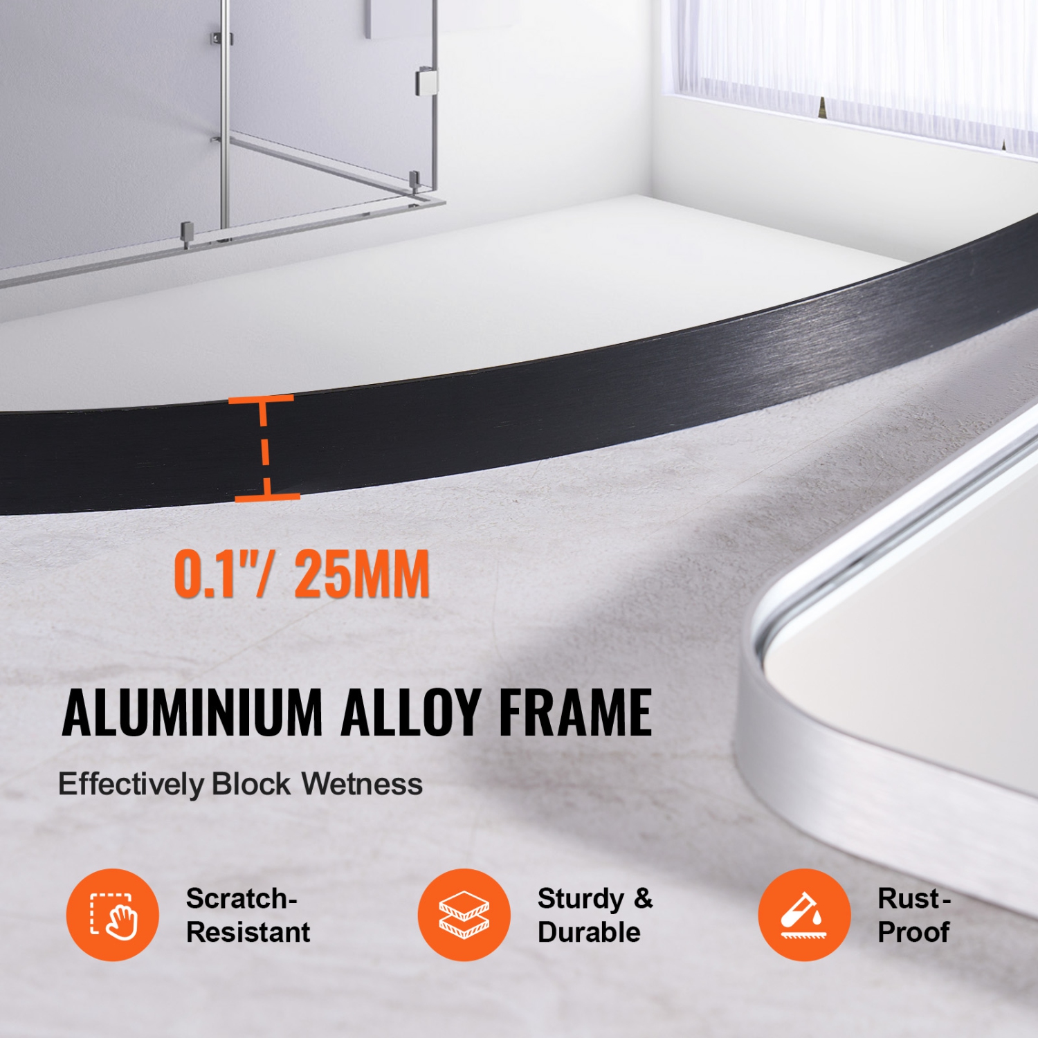 VEVOR 0.15" Thick Wall Mounted Makeup Mirror, 30 in Mirror with Aluminium Alloy Frame & Explosion-Proof Film, Scratch-Resistant Mirror with Z-Shaped