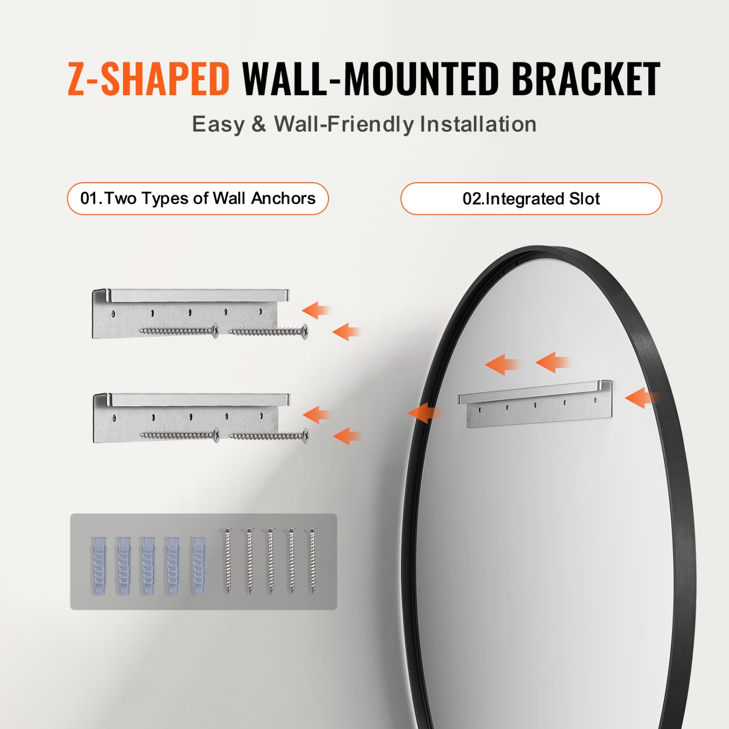 VEVOR 0.15" Thick Wall Mounted Makeup Mirror, 30 in Mirror with Aluminium Alloy Frame & Explosion-Proof Film, Scratch-Resistant Mirror with Z-Shaped