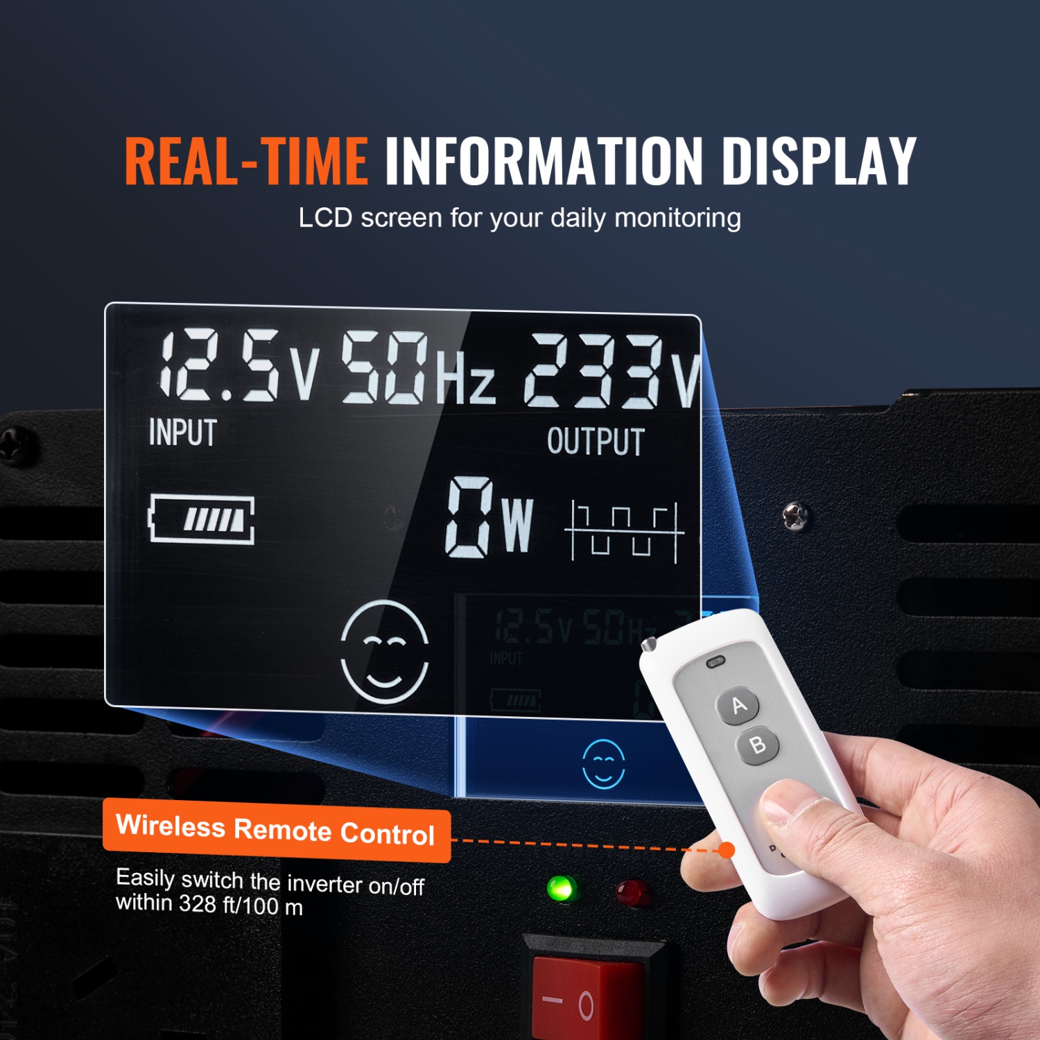 Onduleur à ondes sinusoïdales modifié VEVOR 5000&nbsp;W, convertisseur de courant continu 12&nbsp;V à 120&nbsp;V c.a. avec 6 prises c.a., 2 port USB