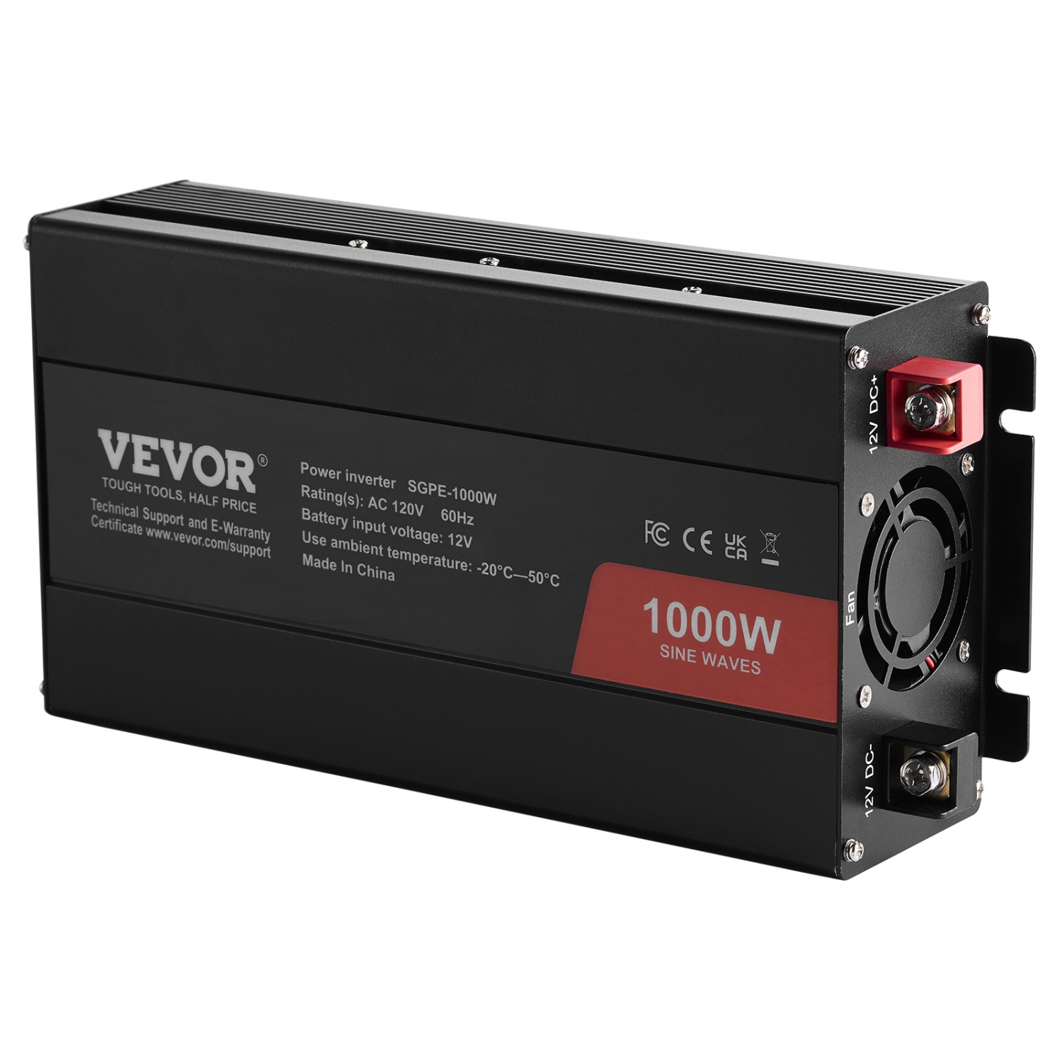 VEVOR 1000W Sine Wave Converter, DC 12V to AC 120V, with Dual AC Sockets, 1 USB, 1 Type-C, Remote Operation for Portable Electronics, CE FCC Approved