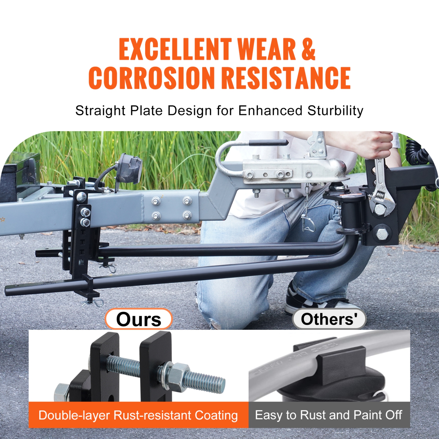 VEVOR 1,000 lbs Weight Distribution Hitch, Distributing Hitches Kit with Sway Control for Trailer, 2-In Solid Steel Shank, 2-5/16 in Alloy Steel