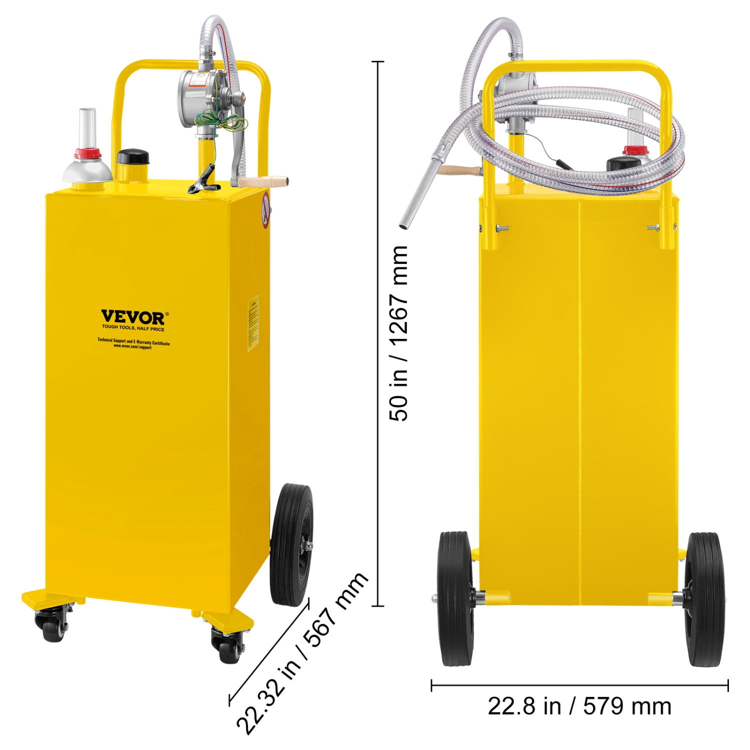 VEVOR 35 Gallon Fuel Caddy, Gas Storage Tank on 4 Wheels, with Manuel Transfer Pump, Gasoline Diesel Fuel Container for Cars, Lawn Mowers, ATVs,