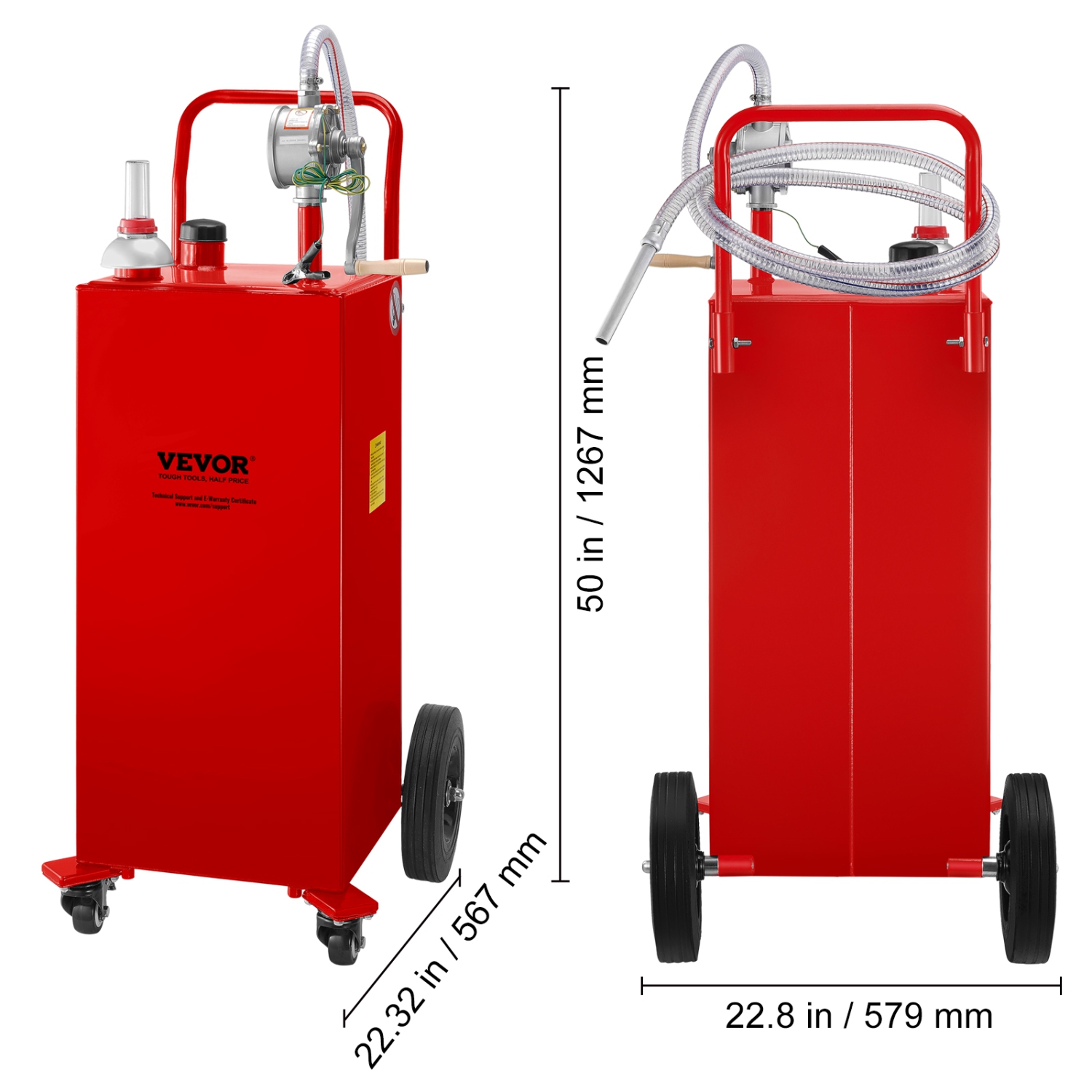 Panier à carburant VEVOR de 35 gallons, réservoir de stockage à essence sur 4 roues, avec pompe de transfert manuelle, contenant à essence diesel