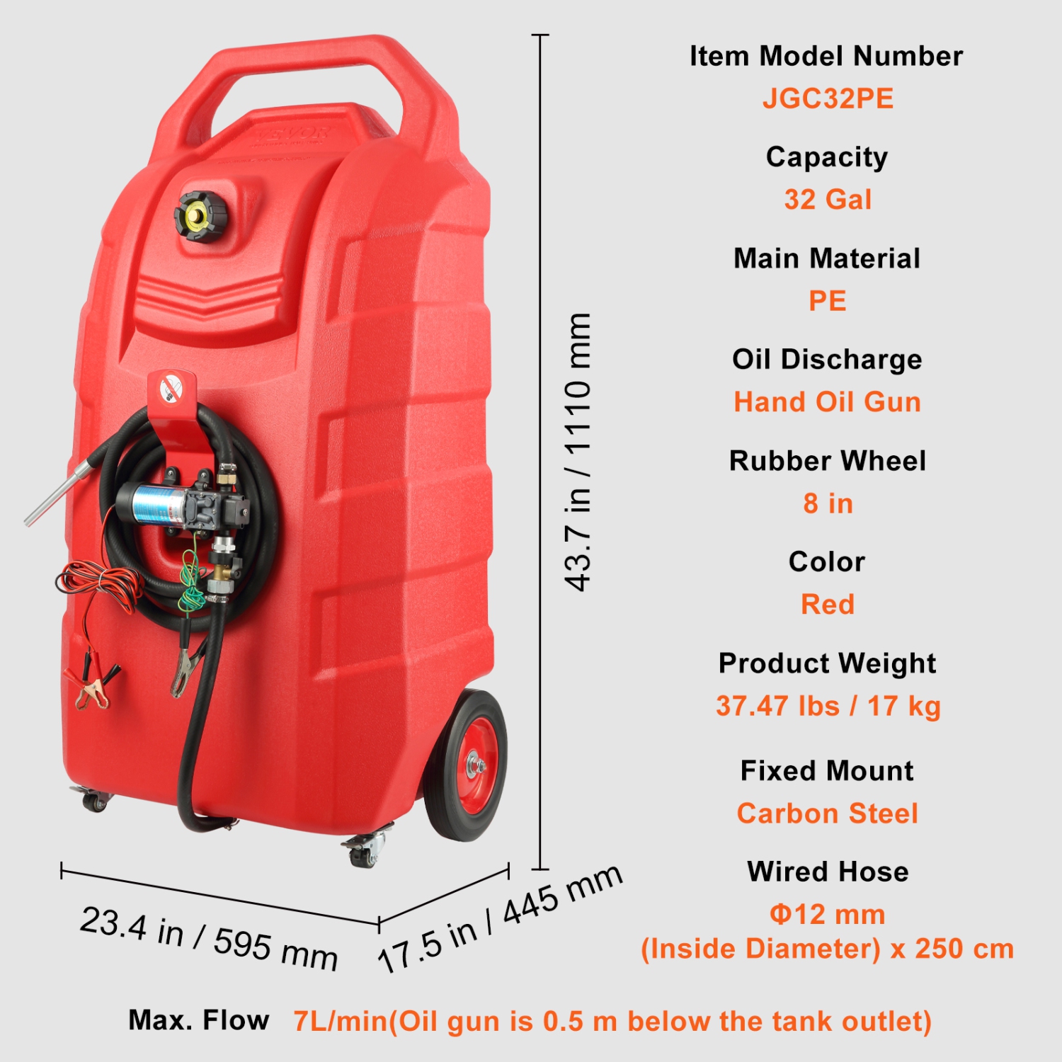 VEVOR 32 Gallon Fuel Caddy, Portable Fuel Storage Tank On-Wheels, with 12V DC Transfer Pump, Gasoline Diesel Fuel Container with 8.2 ft Hose, Flow