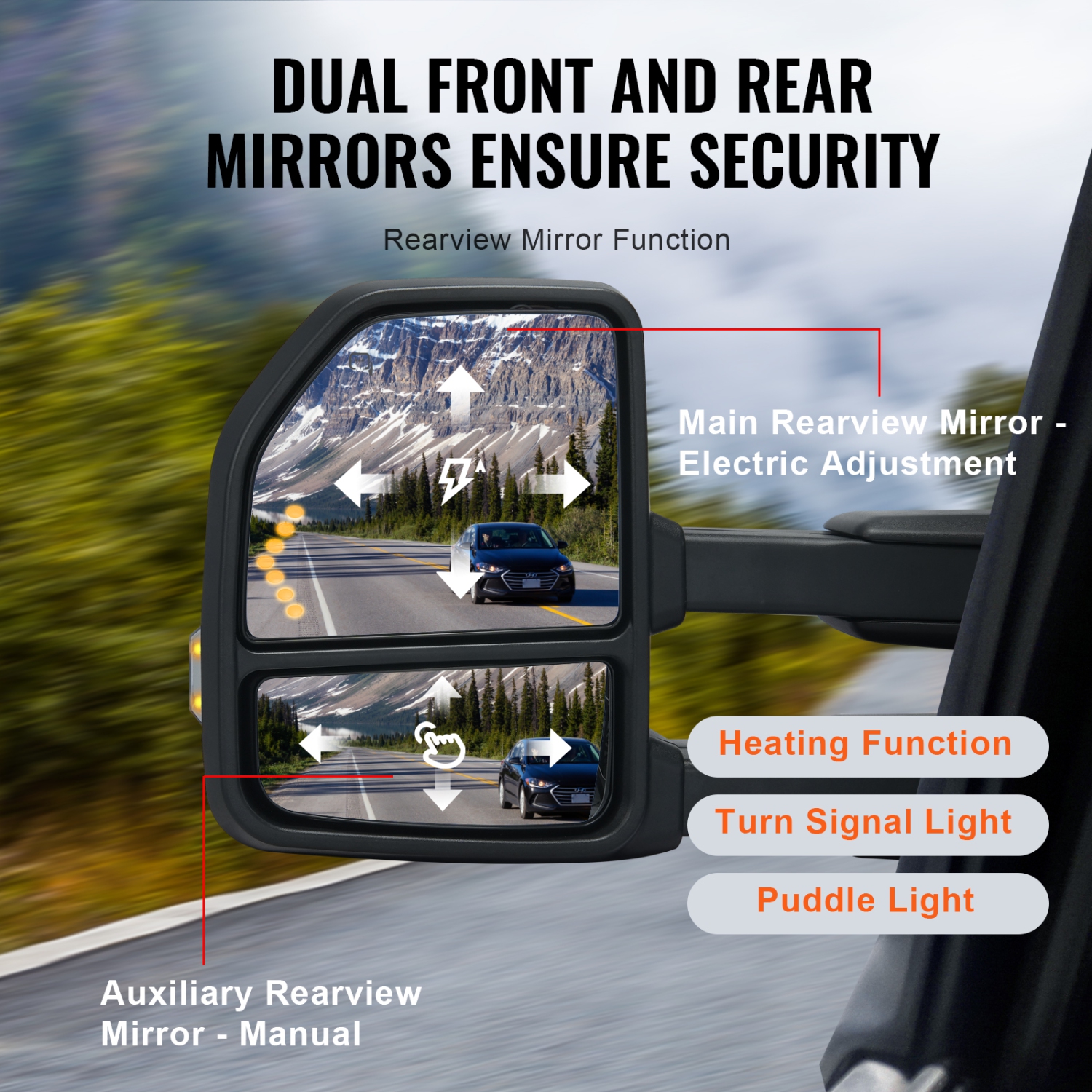 VEVOR 2015-2018 Ford F150 Towing Mirrors, Left & Right Pair Set, Power Heated with Signal Light & Puddle Light, Plane & Convex Glass, Manual