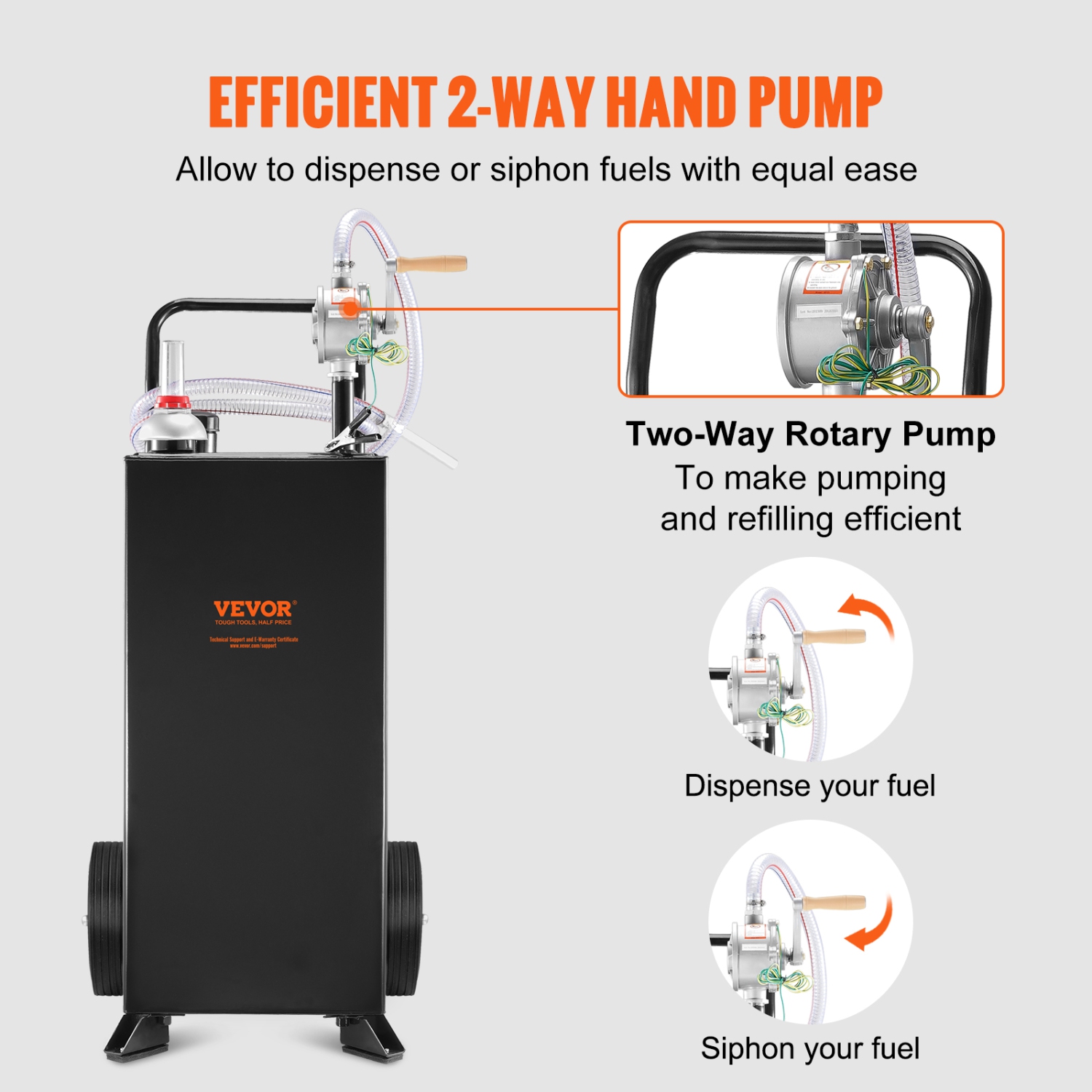 VEVOR 30 Gallon Gas Caddy, Fuel Storage Tank with Wheels, Portable Fuel Caddy with Manuel Transfer Pump, Gasoline Diesel Fuel Container for Cars,