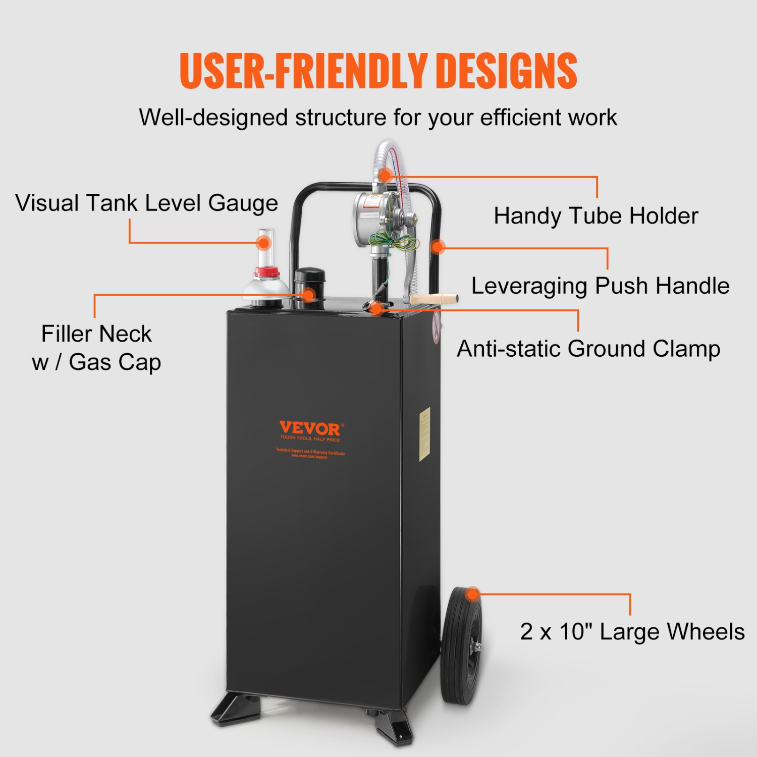 VEVOR 30 Gallon Gas Caddy, Fuel Storage Tank with Wheels, Portable Fuel Caddy with Manuel Transfer Pump, Gasoline Diesel Fuel Container for Cars,