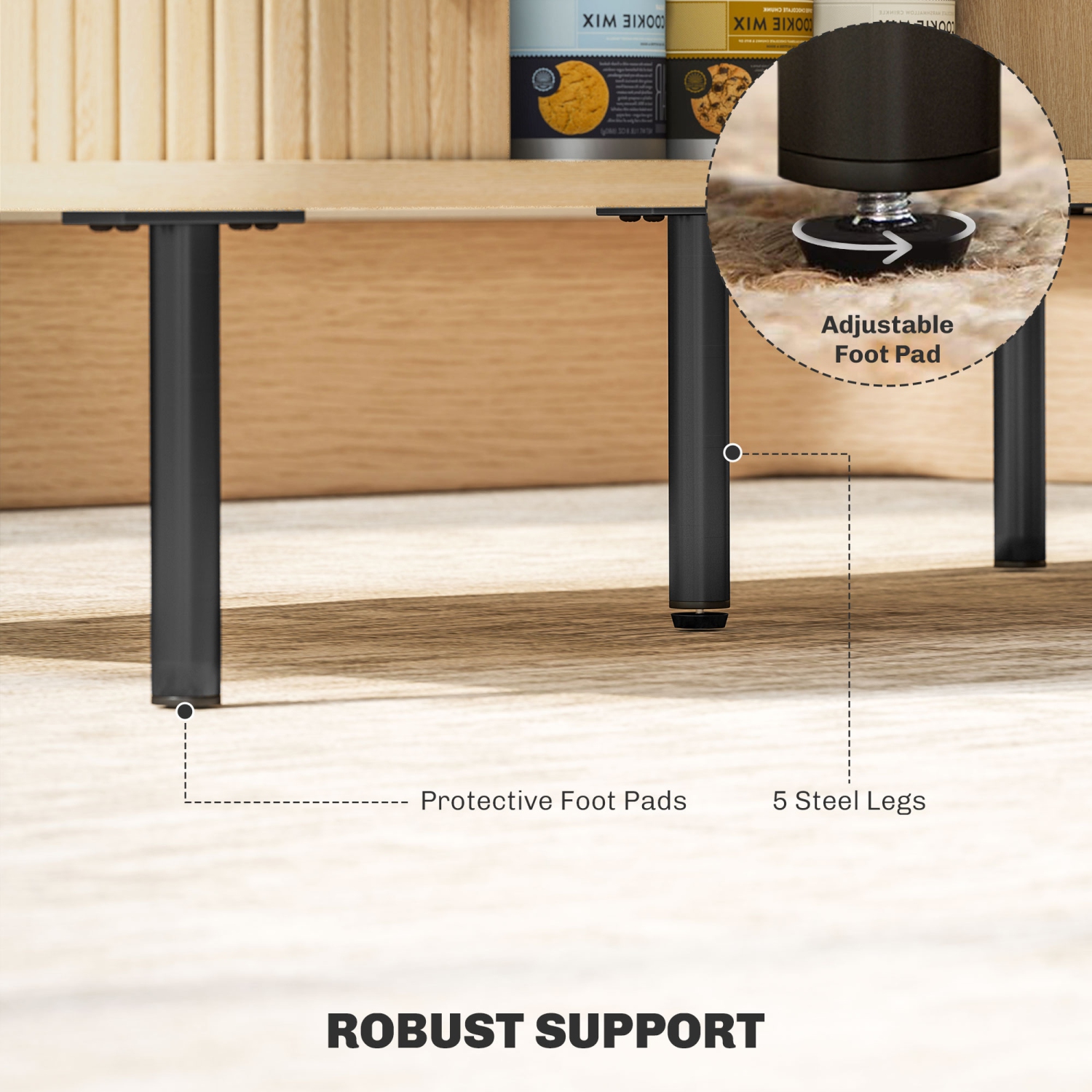HOMCOM Coffee Table with Storage, Nordic Side Table with Slatted Tambour Sliding Doors and Steel Legs for Living Room, Home Office Furniture, Oak
