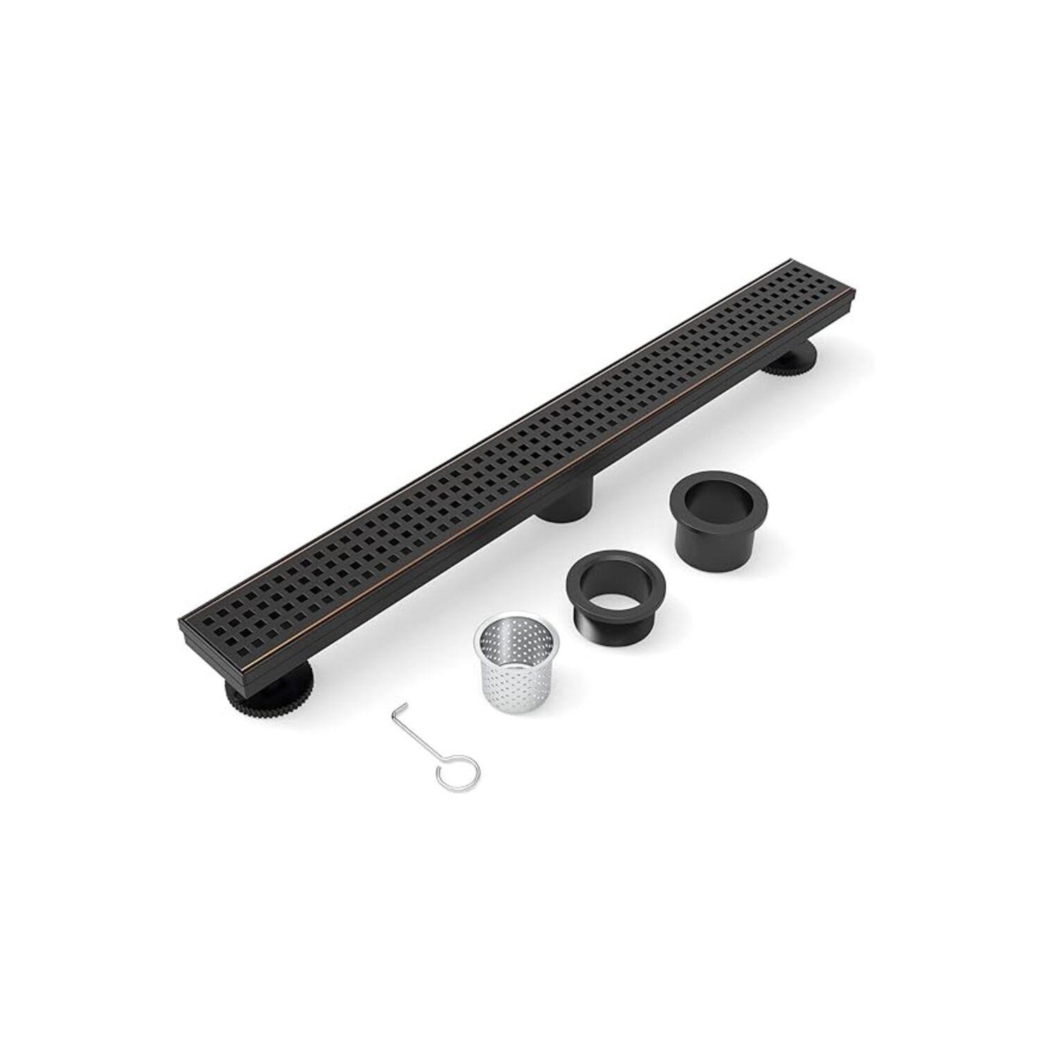 WEBANG 24 Inch Linear Shower Drain Rectangular Floor Drain with Accessories Square Hole Pattern Cover Grate Removable SUS304 Stainless Steel CUPC