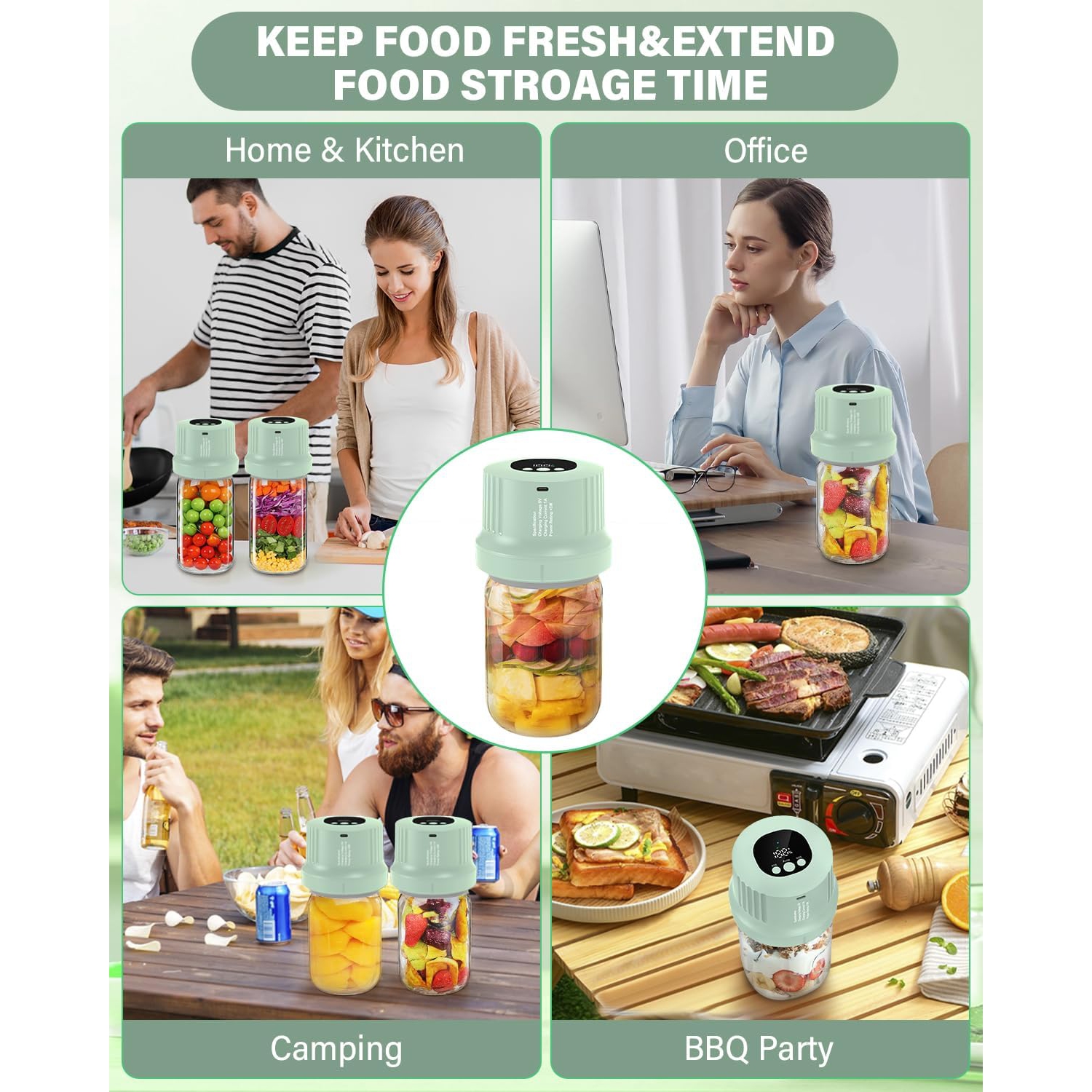 RROFKA Mason Jar Vacuum Sealer Kit-Full-Automatic-Jar-Sealer-Vacuum-Sealing - Green