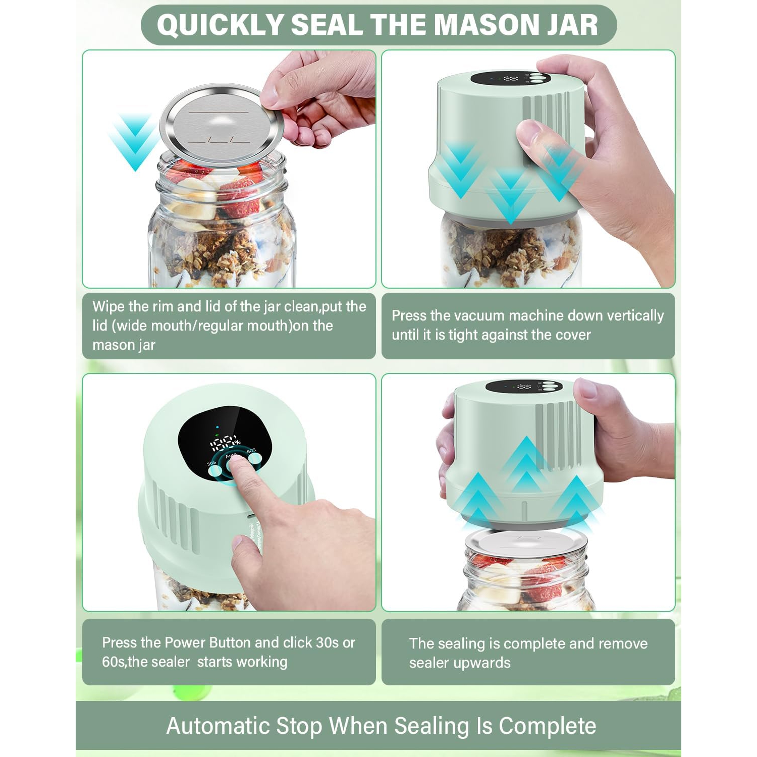 RROFKA Mason Jar Vacuum Sealer Kit-Full-Automatic-Jar-Sealer-Vacuum-Sealing - Green
