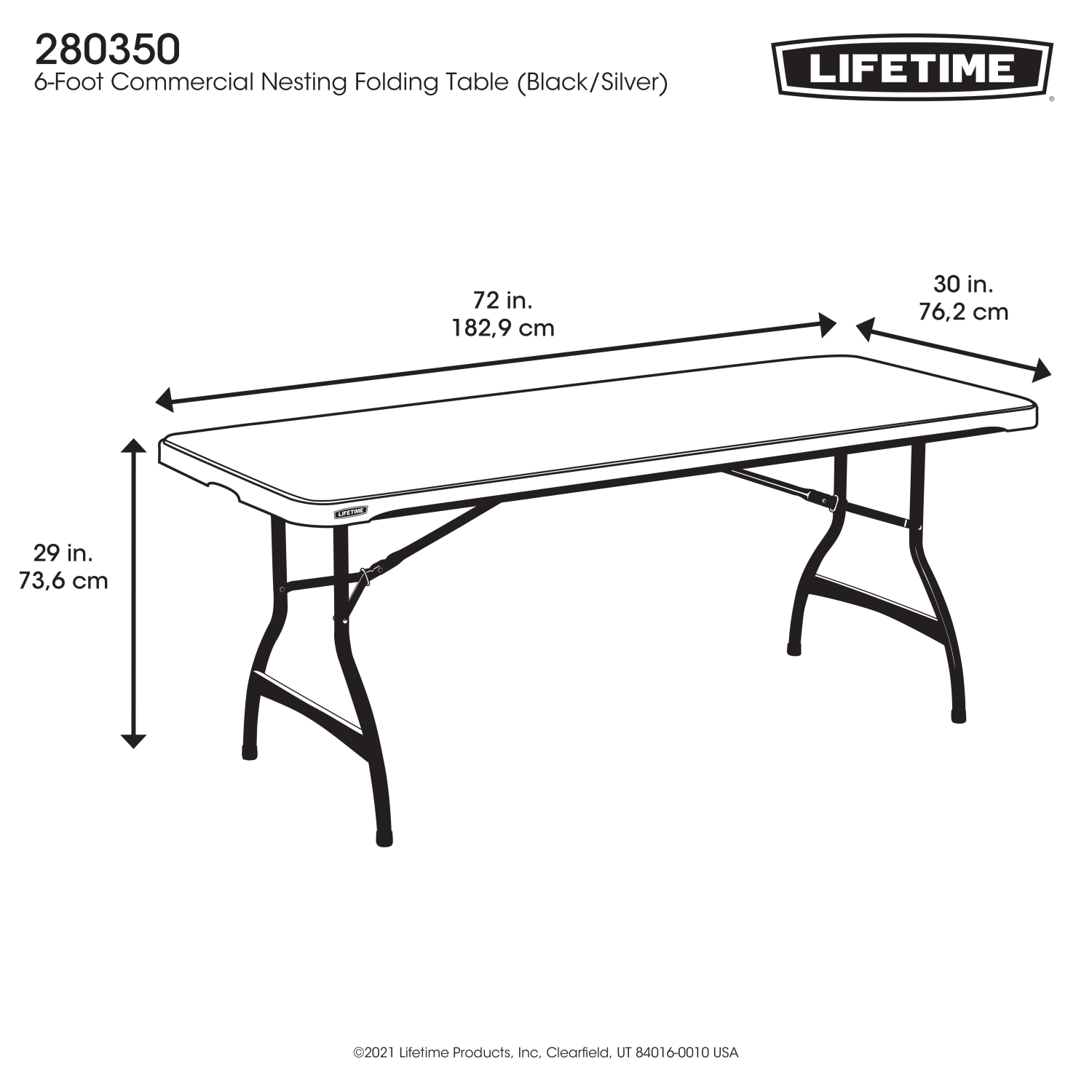 LIFETIME Premium Commercial 6 Foot Foldable Table, Black