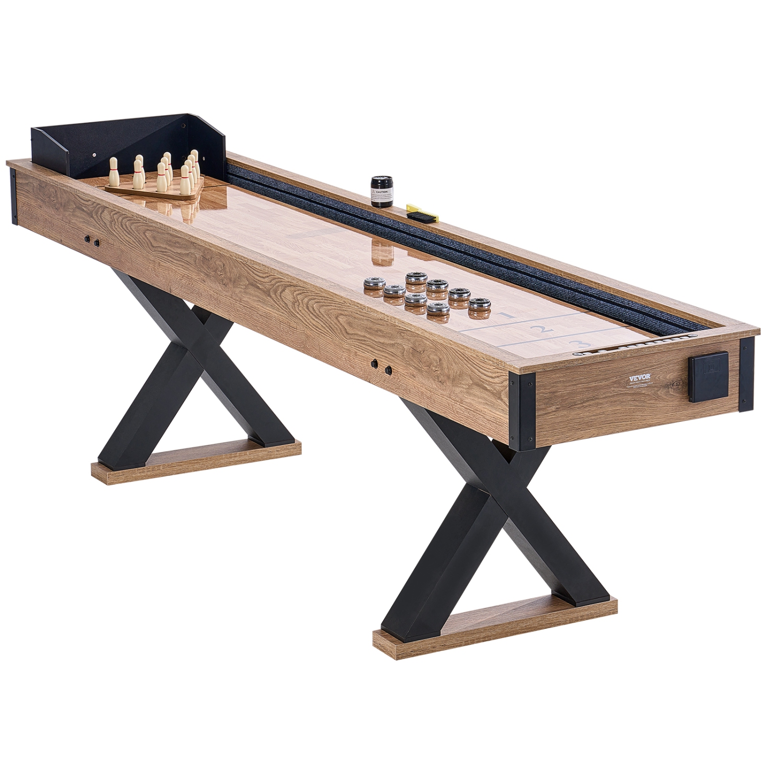 VEVOR Shuffleboard Table, 9 ft Shuffleboard for Family Game Rooms, 2 in 1 Shuffleboard and Bowling Combo Game Set, with Scratch-Resistant Playfield,