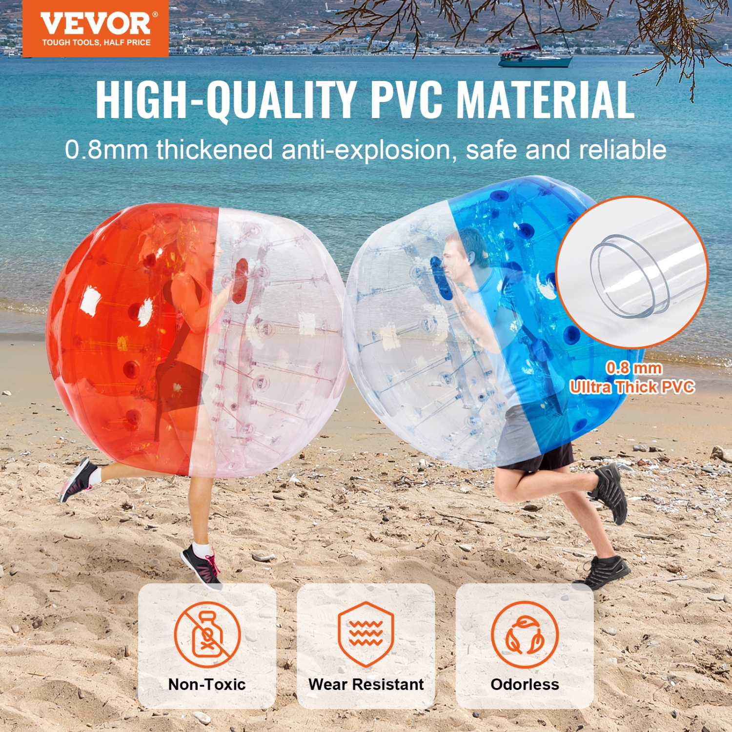 VEVOR 5FT/1.5M Inflatable Bumper Balls 2-Pack, Body Sumo Zorb Balls for Teen & Adult, 0.8mm Thick PVC Human Hamster Bubble Balls for Outdoor Team