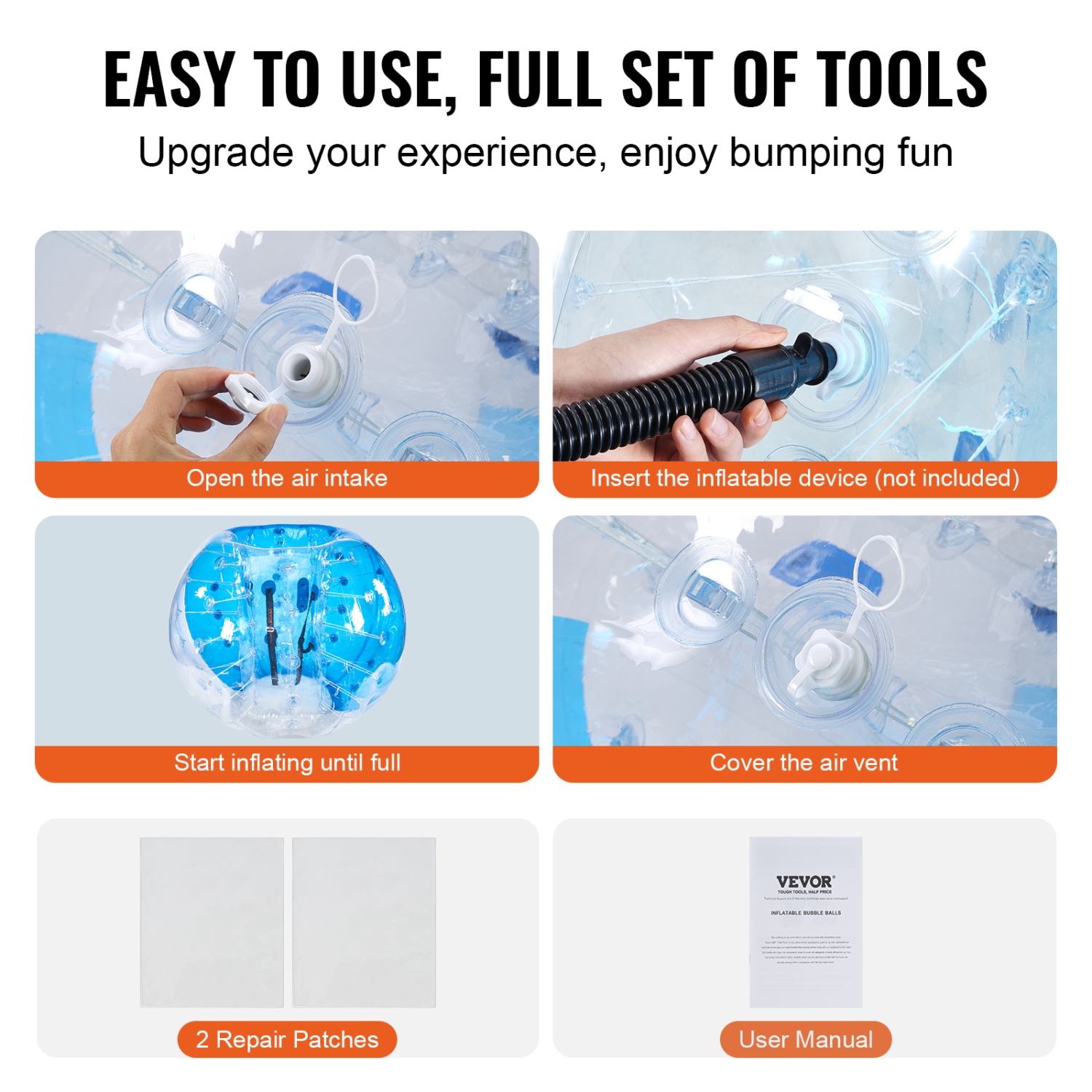 VEVOR 5FT/1.5M Inflatable Bumper Balls 2-Pack, Body Sumo Zorb Balls for Teen & Adult, 0.8mm Thick PVC Human Hamster Bubble Balls for Outdoor Team