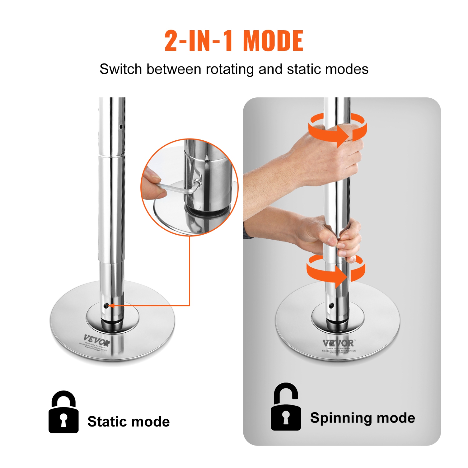 VEVOR 45mm Professional Dancing Pole, Spinning Static Dancing Pole Kit, Portable Removable Pole, Heavy-Duty Stainless Steel Pole,Height Adjustable