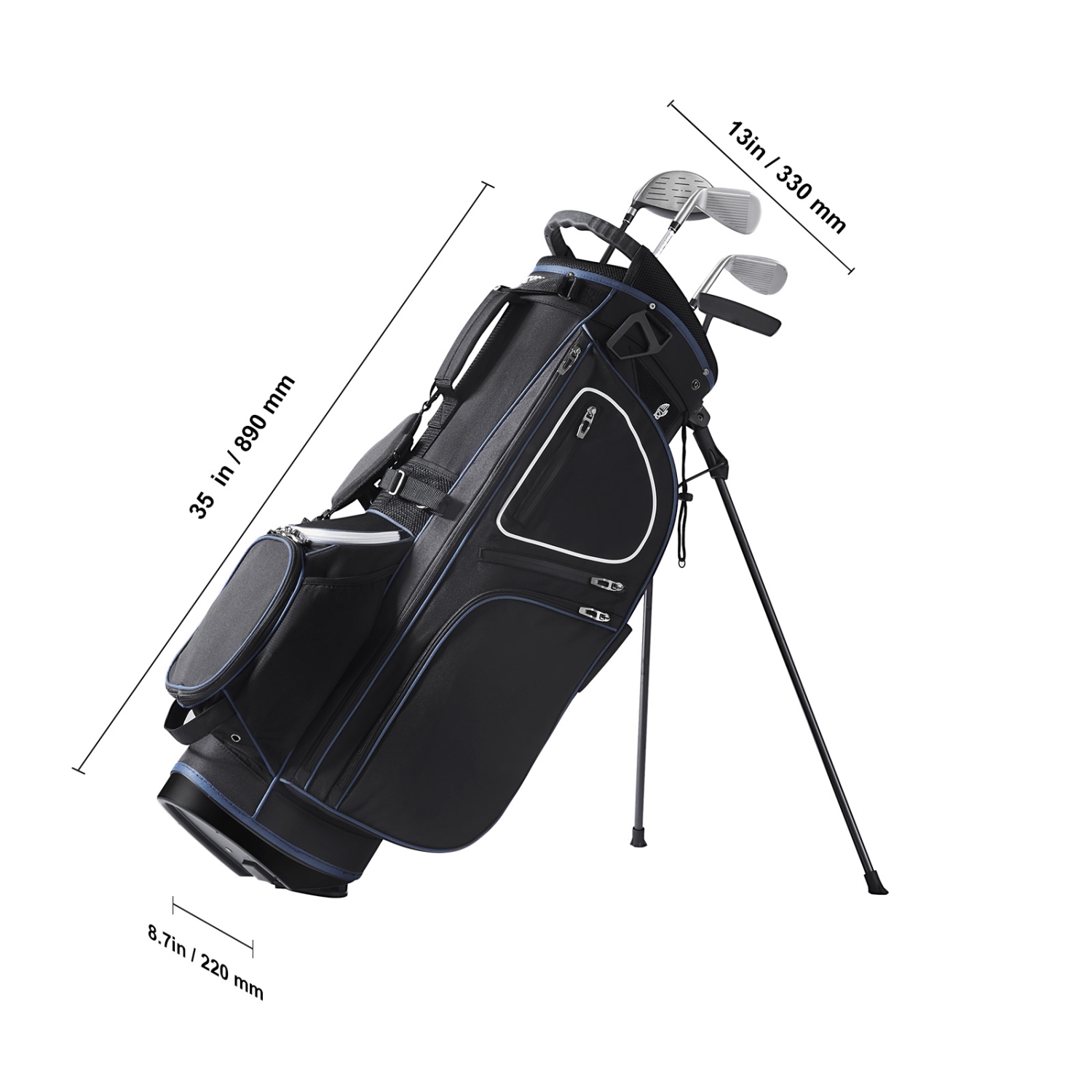 VEVOR 35” Golf Cart Bag with 14 Way Organizer Divider Top,11 Pockets Premium Cart Bag with Stand, Durable Golf Bags with Handles & Dust Cover &