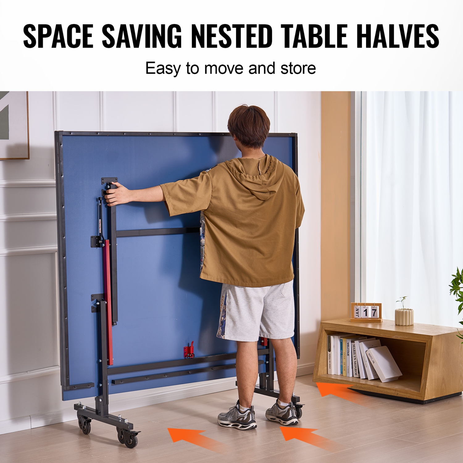 VEVOR Ping Pong Table, Professional Table Tennis Game, Indoor MDF Portable Table Tennis Table, Foldable Ping Pong Table with Quick Clamp Net,10