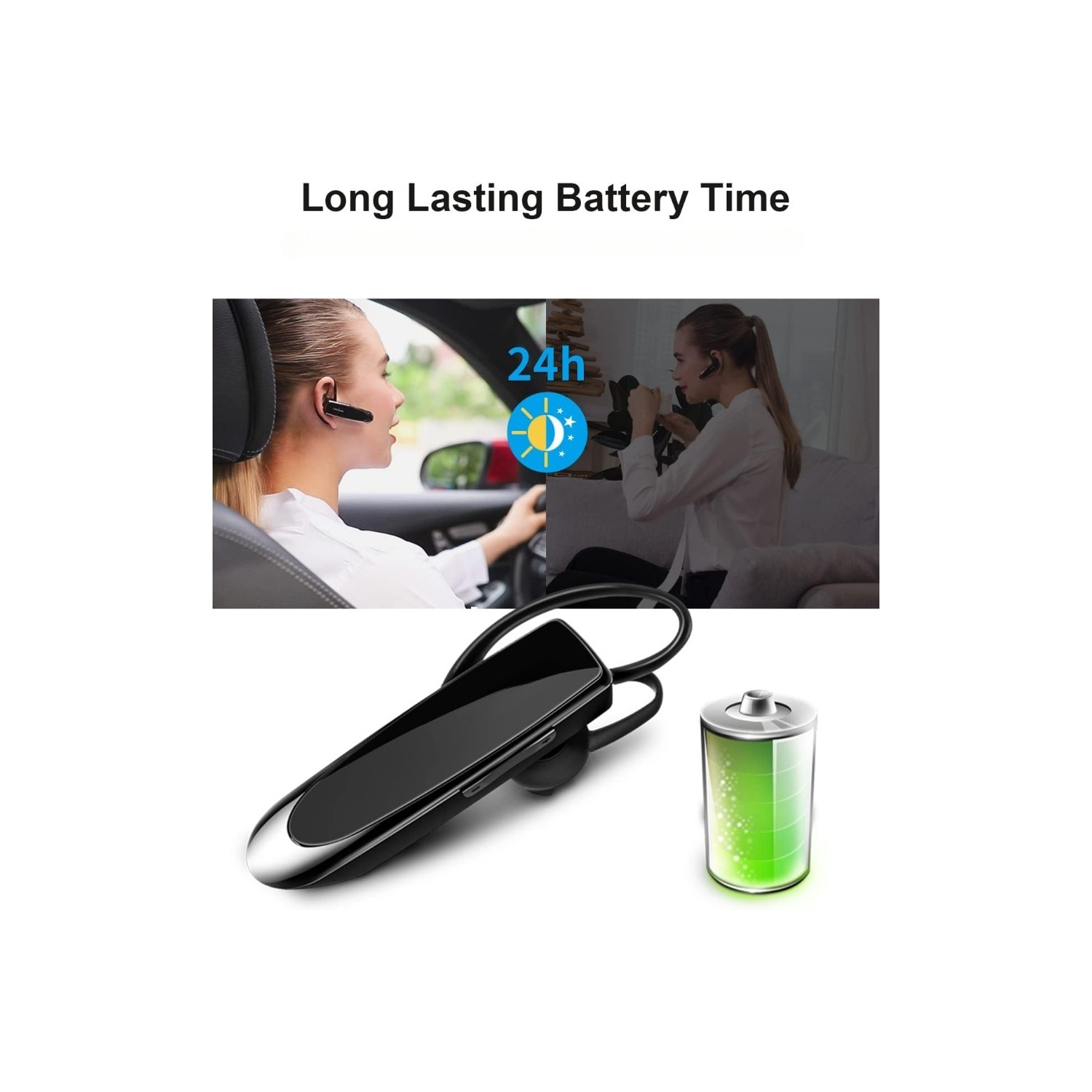 Oreillette Bluetooth sans fil Casque d'écoute mains libres 24 heures avec micro pour pilote iPhone Android Samsung