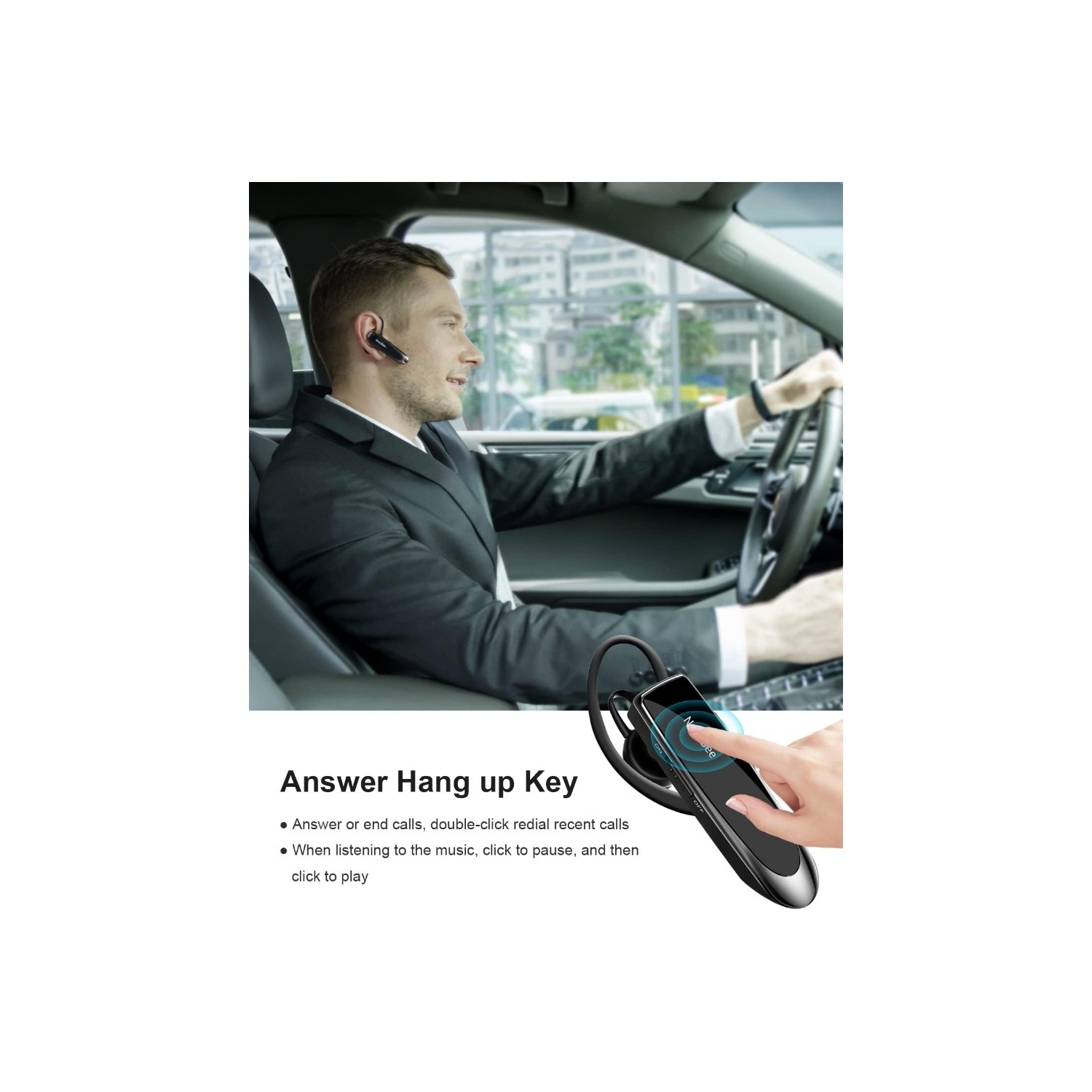 Oreillette Bluetooth sans fil Casque d'écoute mains libres 24 heures avec micro pour pilote iPhone Android Samsung