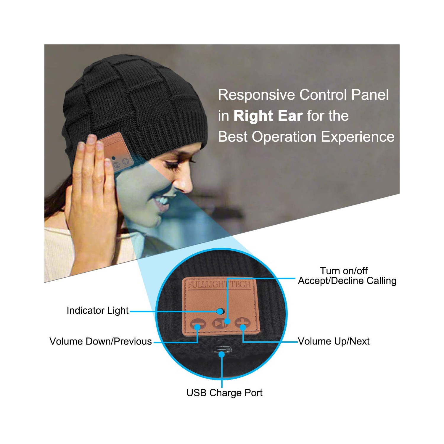 Casque d'écoute avec bonnet Bluetooth Cadeau techno unique - noir